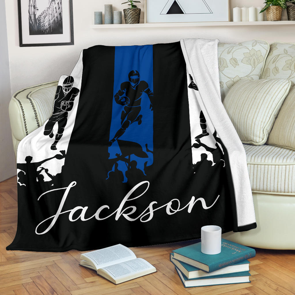 Personalized Football Blanket, American Football Boy Sherpa Fleece Blanket, Custom Name Soft Cozy Plush Throw Blanket