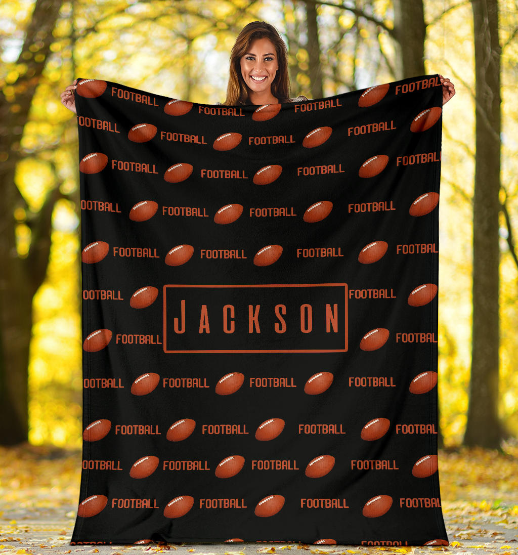Personalized Football Blanket, American Football Boy Sherpa Fleece Blanket, Custom Name Soft Cozy Plush Throw Blanket