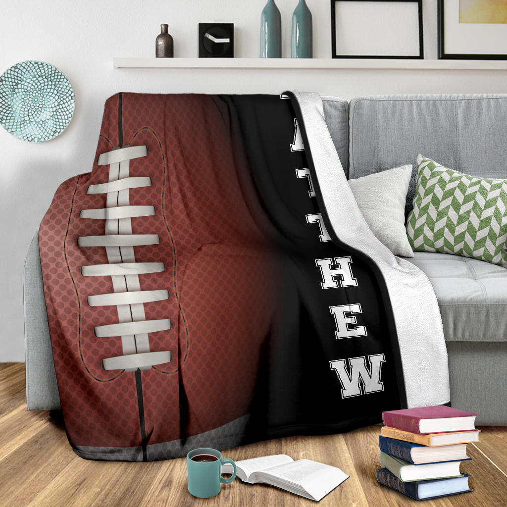 Personalized Football Blanket, American Football Boy Sherpa Fleece Blanket, Custom Name Soft Cozy Plush Throw Blanket
