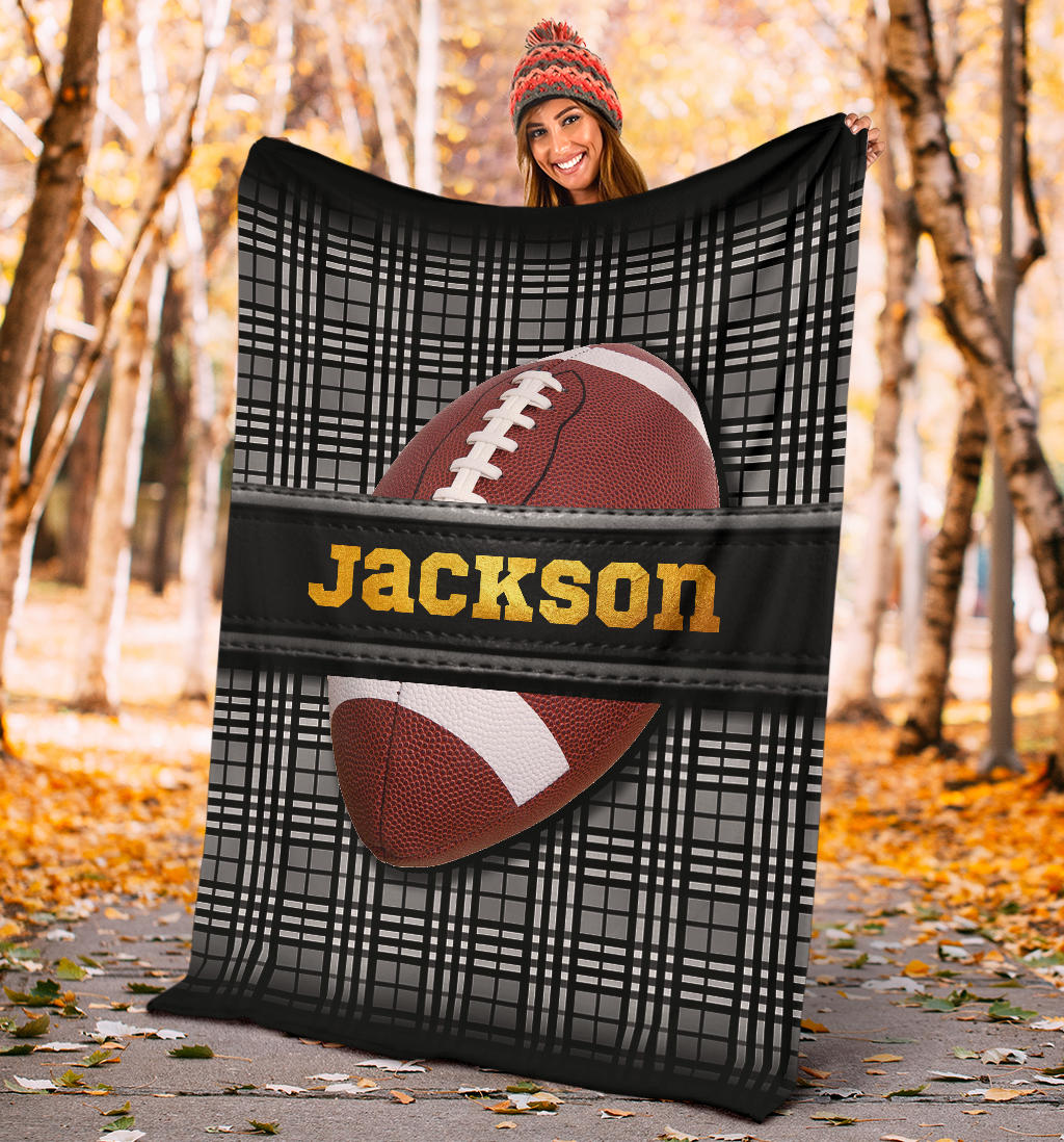 Personalized Football Blanket, American Football Boy Sherpa Fleece Blanket, Custom Name Soft Cozy Plush Throw Blanket