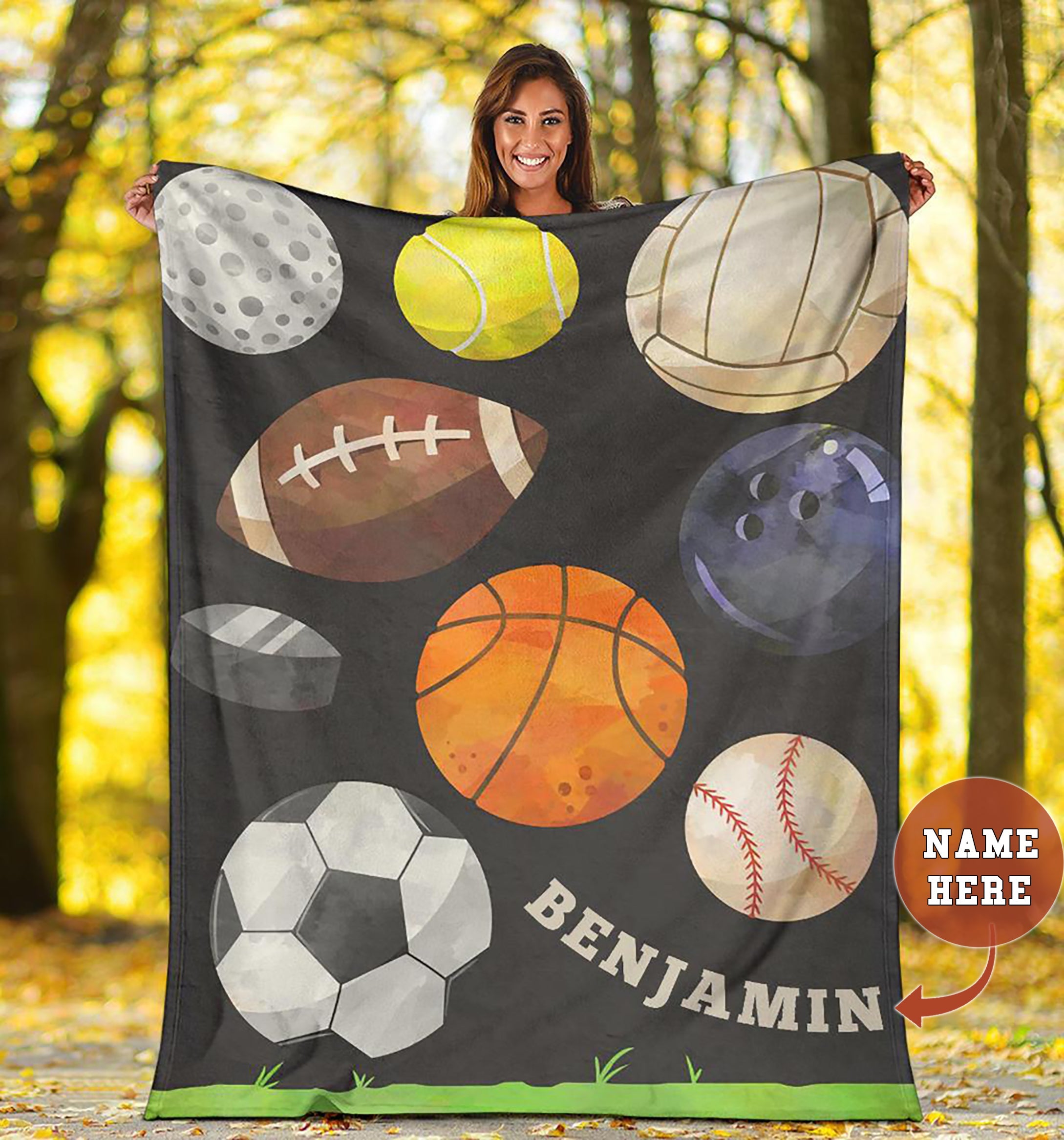 Personalized Football Blanket, American Football Boy Sherpa Fleece Blanket, Custom Name Soft Cozy Plush Throw Blanket