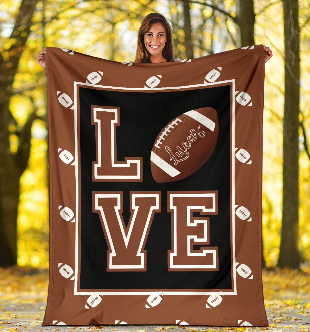 Personalized Football Blanket, American Football Boy Sherpa Fleece Blanket, Custom Name Soft Cozy Plush Throw Blanket