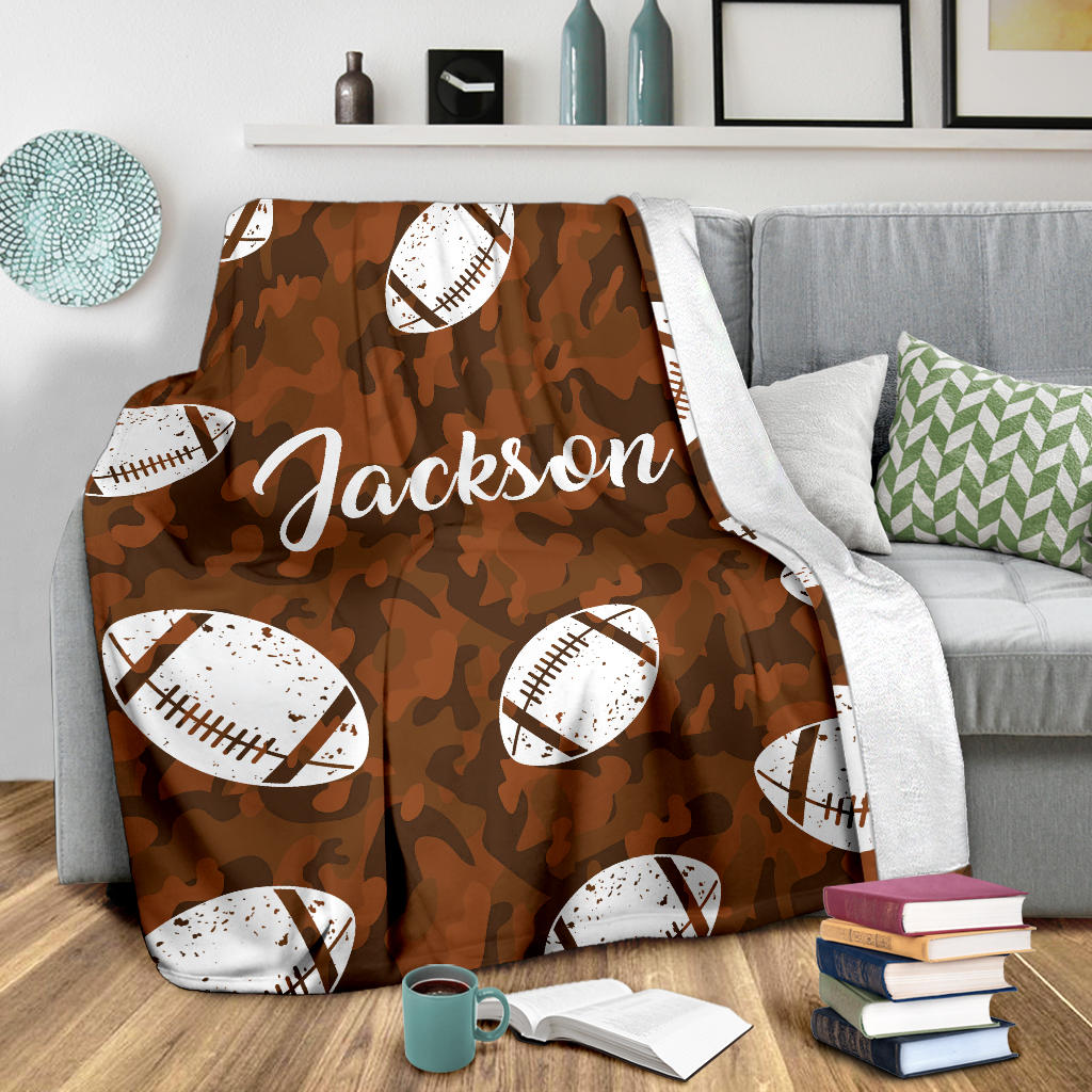 Personalized Football Blanket, American Football Boy Sherpa Fleece Blanket, Custom Name Soft Cozy Plush Throw Blanket