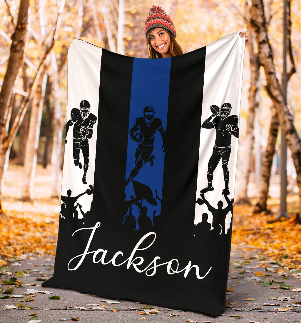 Personalized Football Blanket, American Football Boy Sherpa Fleece Blanket, Custom Name Soft Cozy Plush Throw Blanket