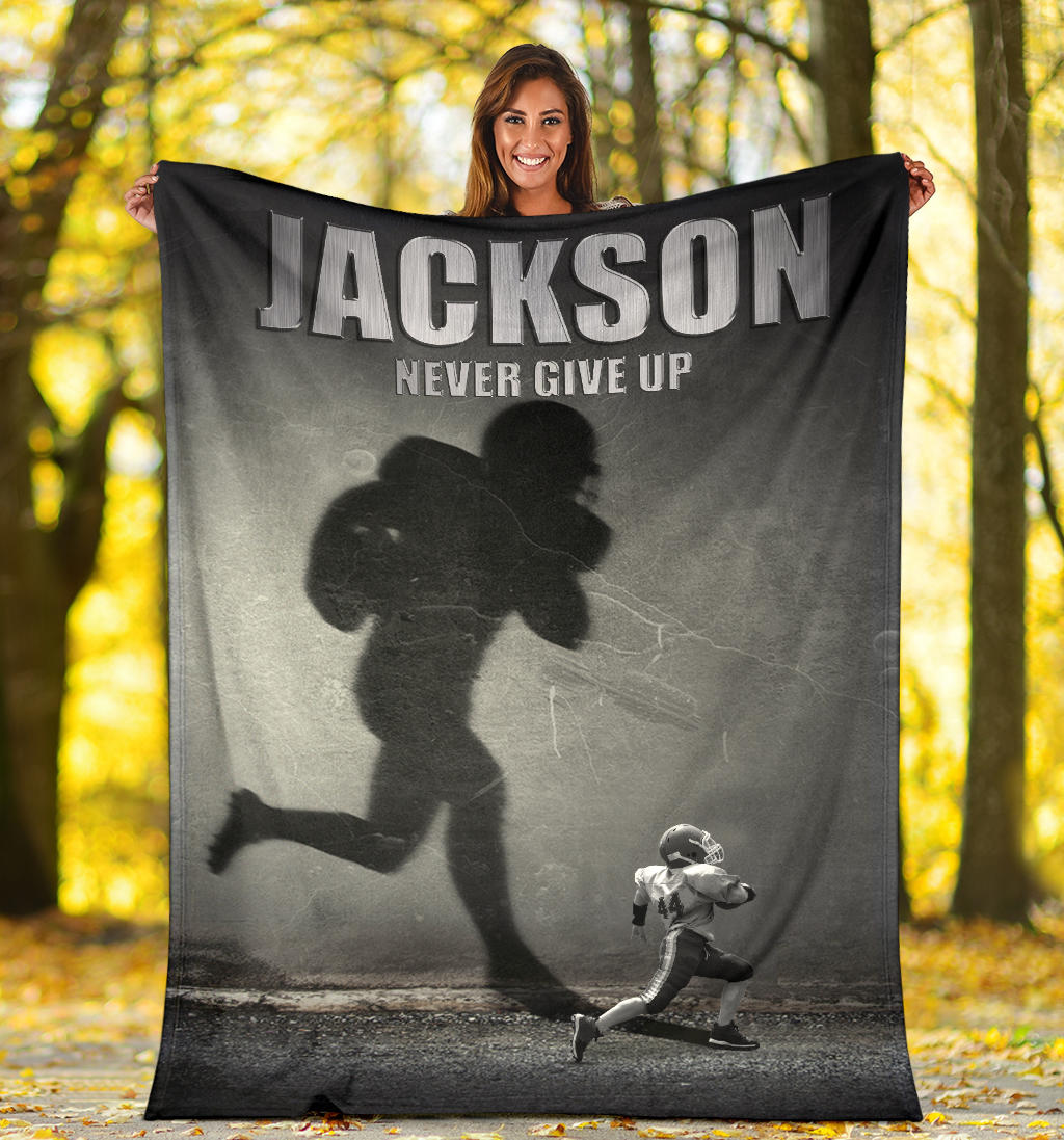 Personalized Football Blanket, American Football Boy Sherpa Fleece Blanket, Custom Name Soft Cozy Plush Throw Blanket