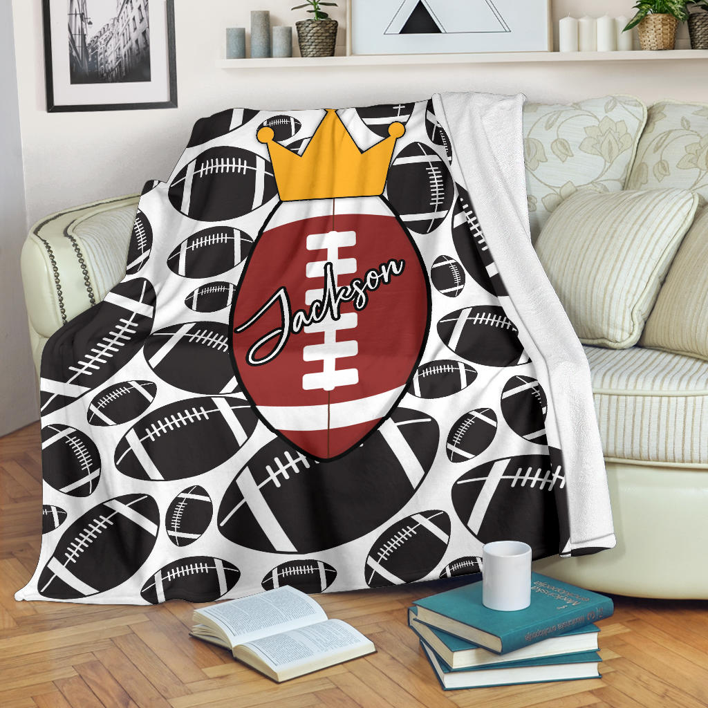 Personalized Football Blanket, American Football Boy Sherpa Fleece Blanket, Custom Name Soft Cozy Plush Throw Blanket