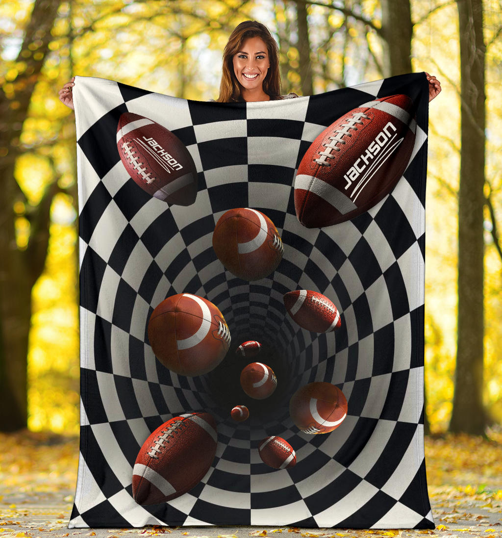 Personalized Football Blanket, American Football Boy Sherpa Fleece Blanket, Custom Name Soft Cozy Plush Throw Blanket