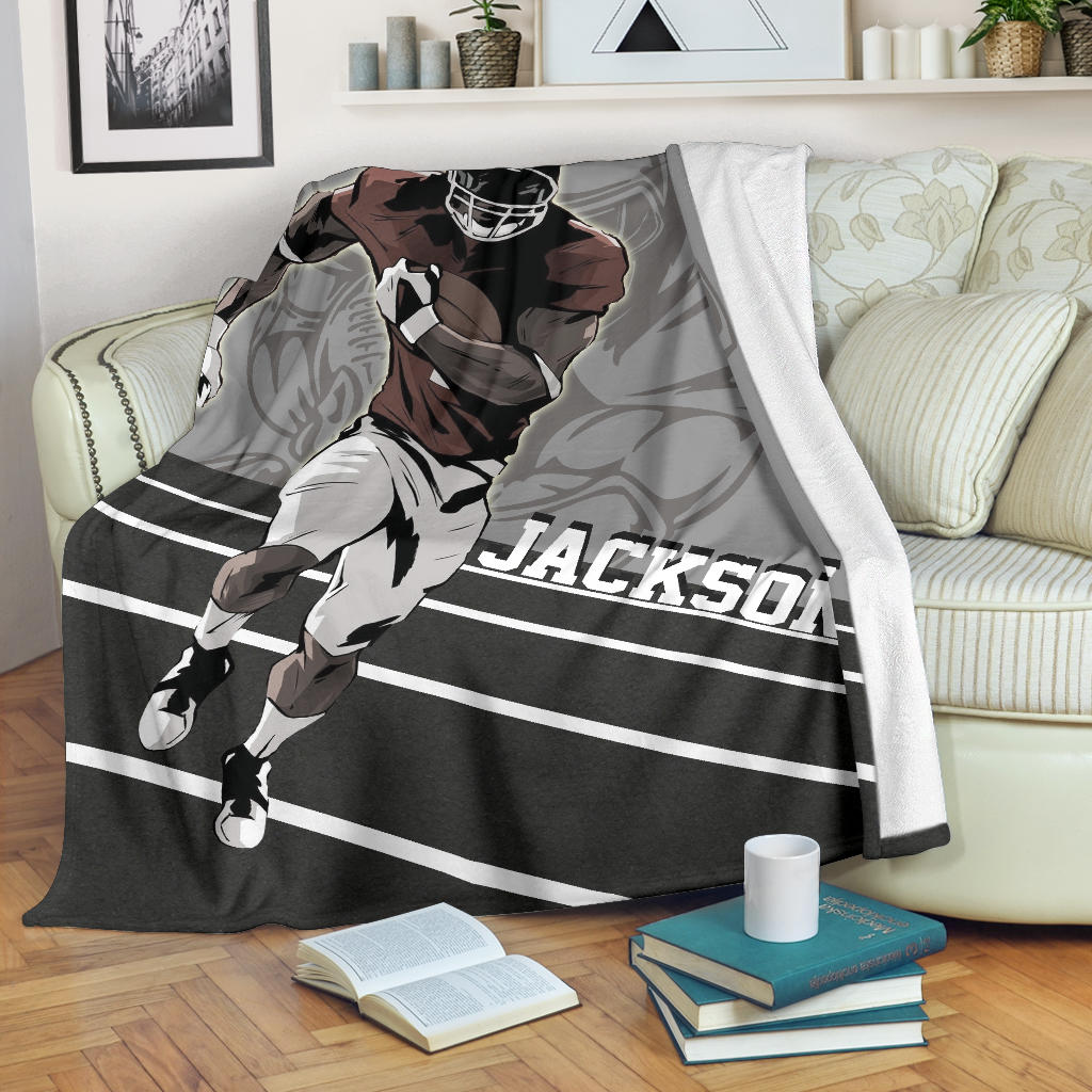 Personalized Football Blanket, American Football Boy Sherpa Fleece Blanket, Custom Name Soft Cozy Plush Throw Blanket