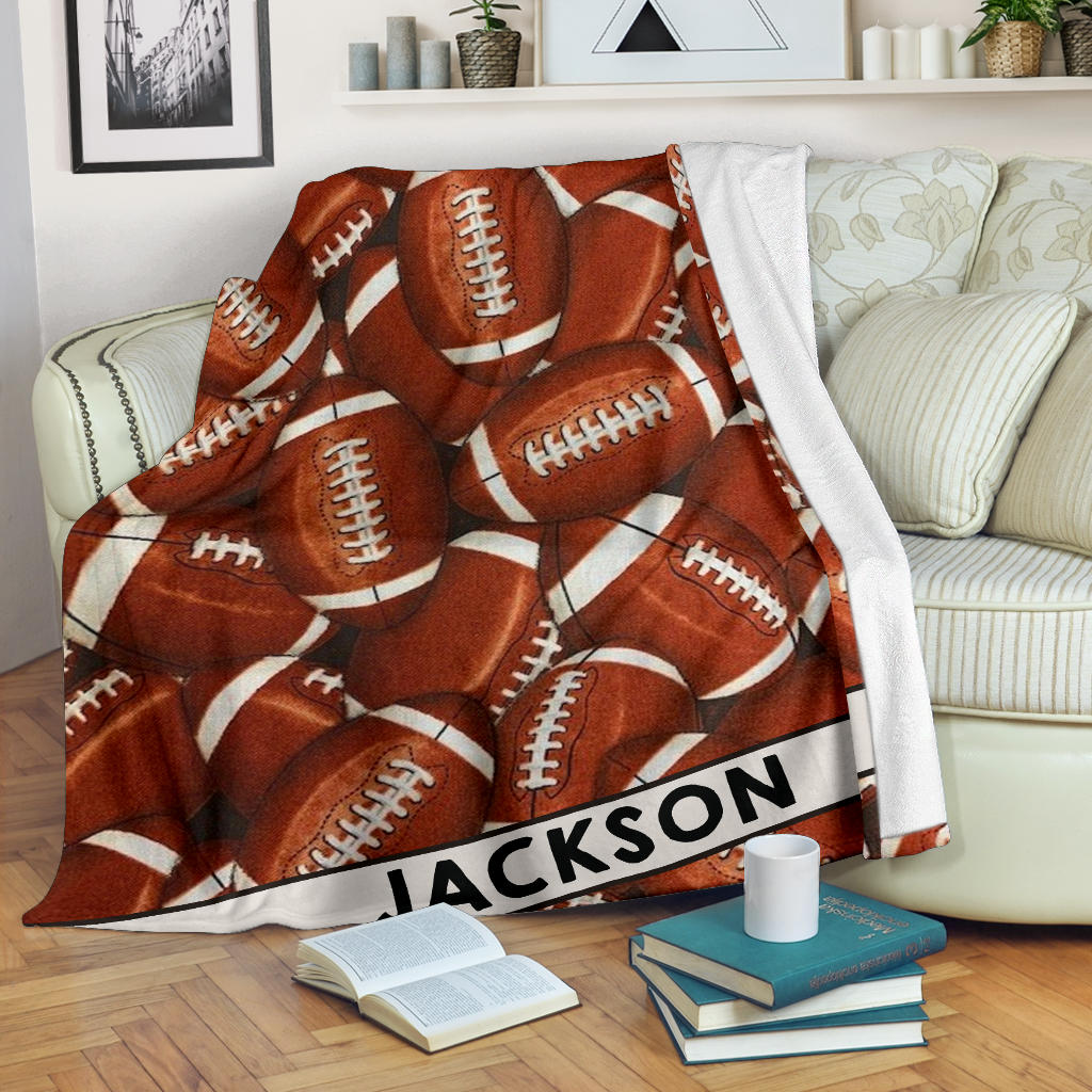 Personalized Football Blanket, American Football Boy Sherpa Fleece Blanket, Custom Name Soft Cozy Plush Throw Blanket