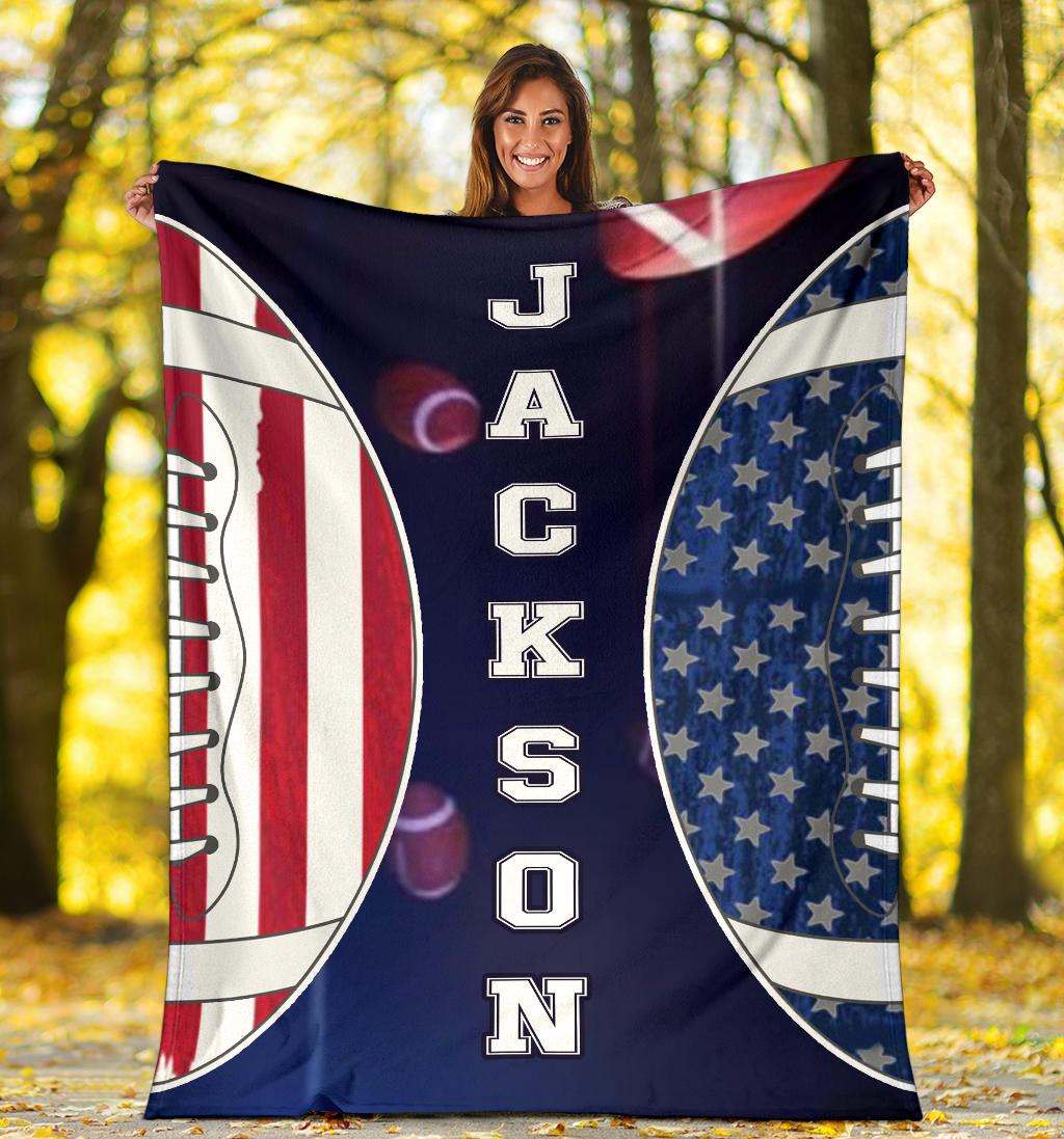 Personalized Football Blanket, American Football Boy Sherpa Fleece Blanket, Custom Name Soft Cozy Plush Throw Blanket