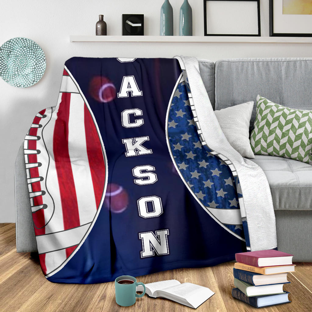 Personalized Football Blanket, American Football Boy Sherpa Fleece Blanket, Custom Name Soft Cozy Plush Throw Blanket