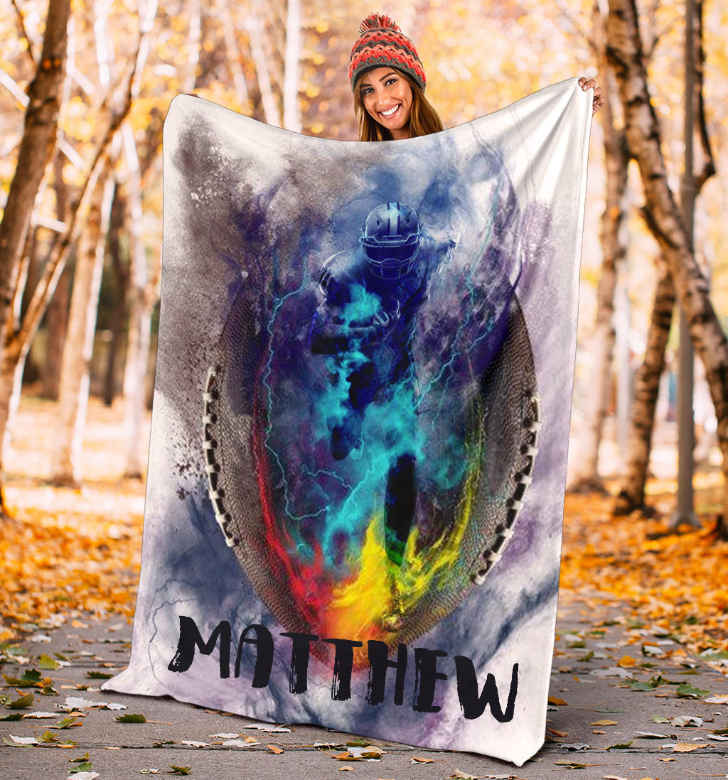 Personalized Football Blanket, American Football Boy Sherpa Fleece Blanket, Custom Name Soft Cozy Plush Throw Blanket