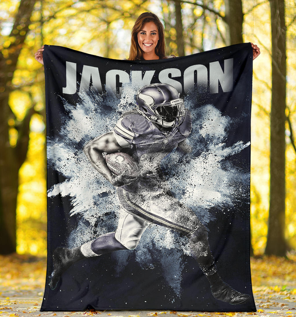 Personalized Football Blanket, American Football Boy Sherpa Fleece Blanket, Custom Name Soft Cozy Plush Throw Blanket