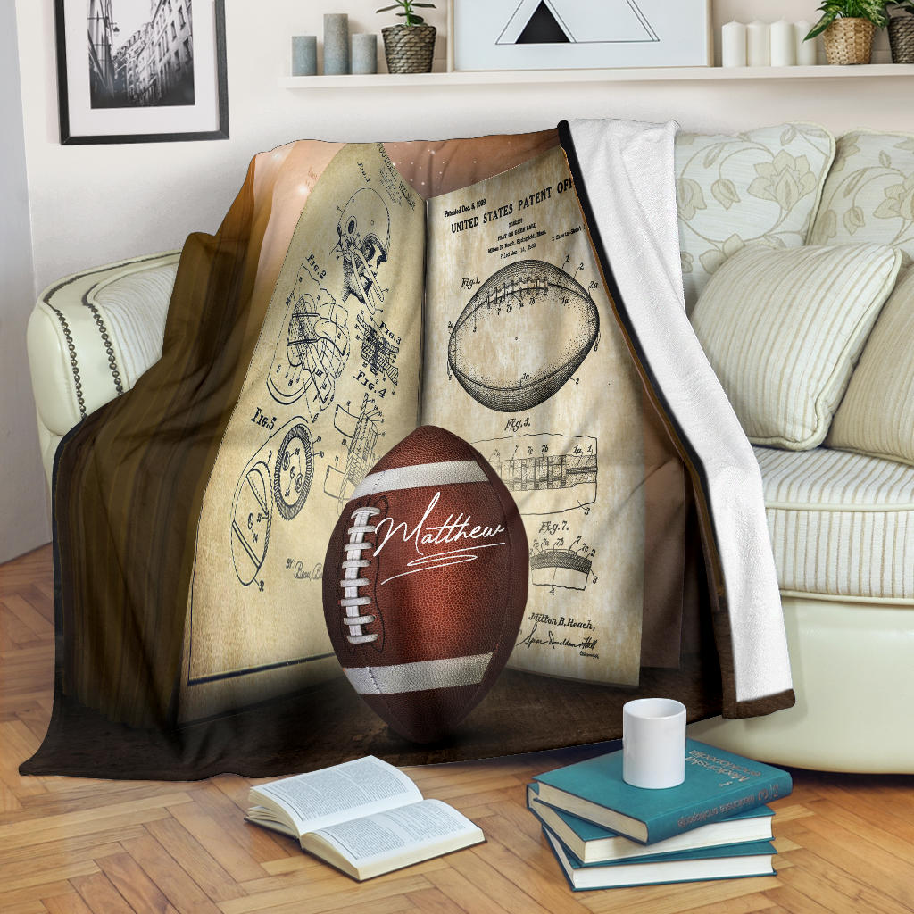 Personalized Football Blanket, American Football Boy Sherpa Fleece Blanket, Custom Name Soft Cozy Plush Throw Blanket