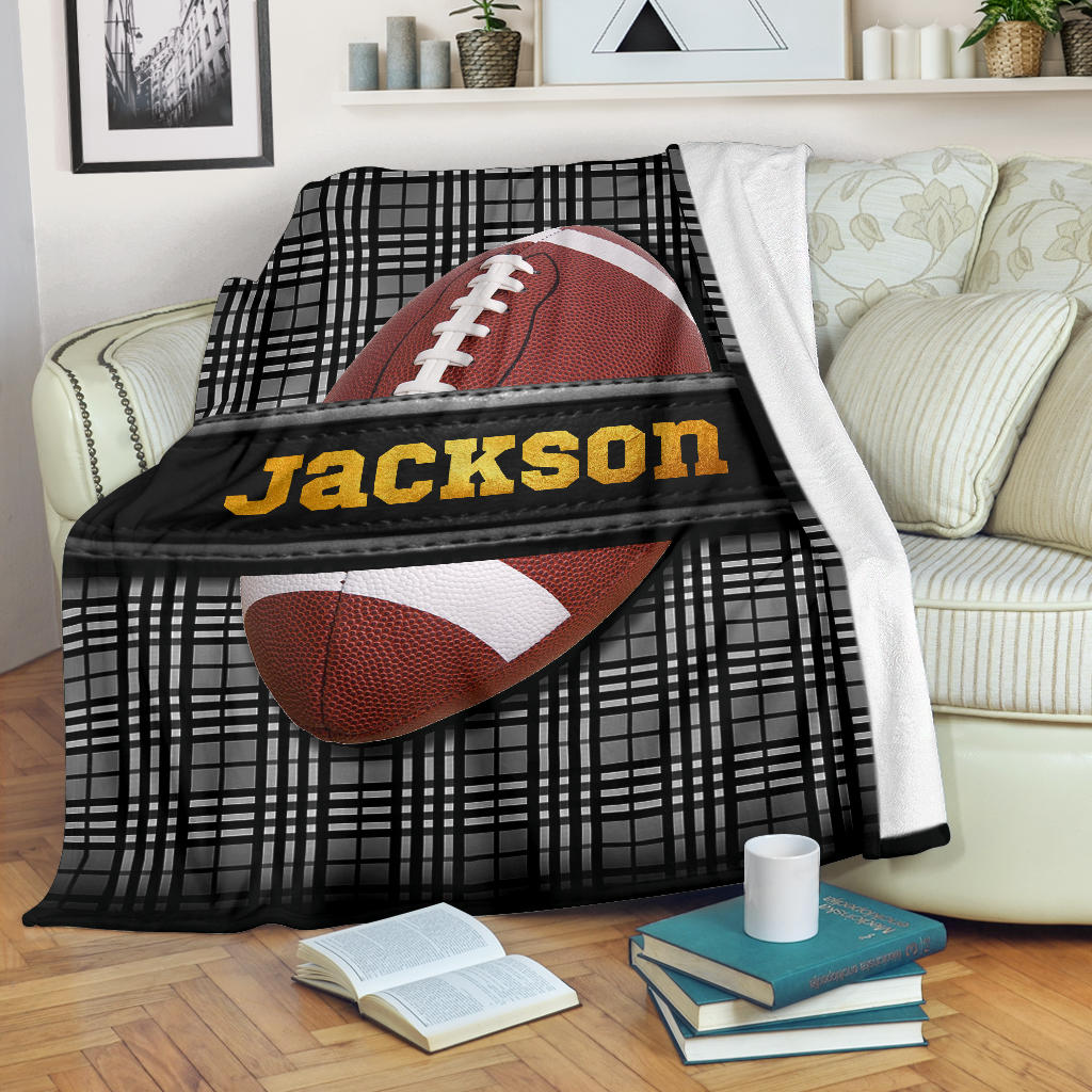 Personalized Football Blanket, American Football Boy Sherpa Fleece Blanket, Custom Name Soft Cozy Plush Throw Blanket