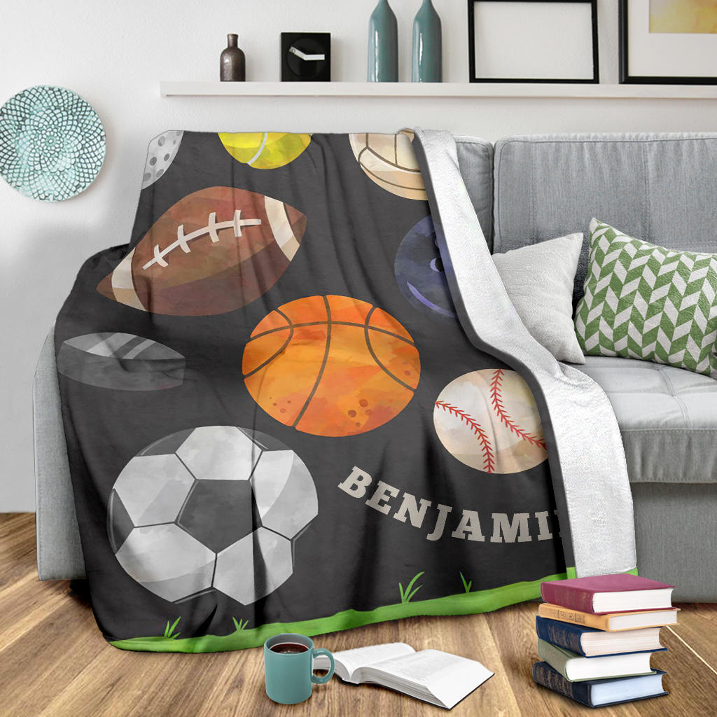 Personalized Football Blanket, American Football Boy Sherpa Fleece Blanket, Custom Name Soft Cozy Plush Throw Blanket