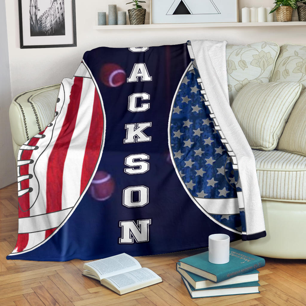 Personalized Football Blanket, American Football Boy Sherpa Fleece Blanket, Custom Name Soft Cozy Plush Throw Blanket