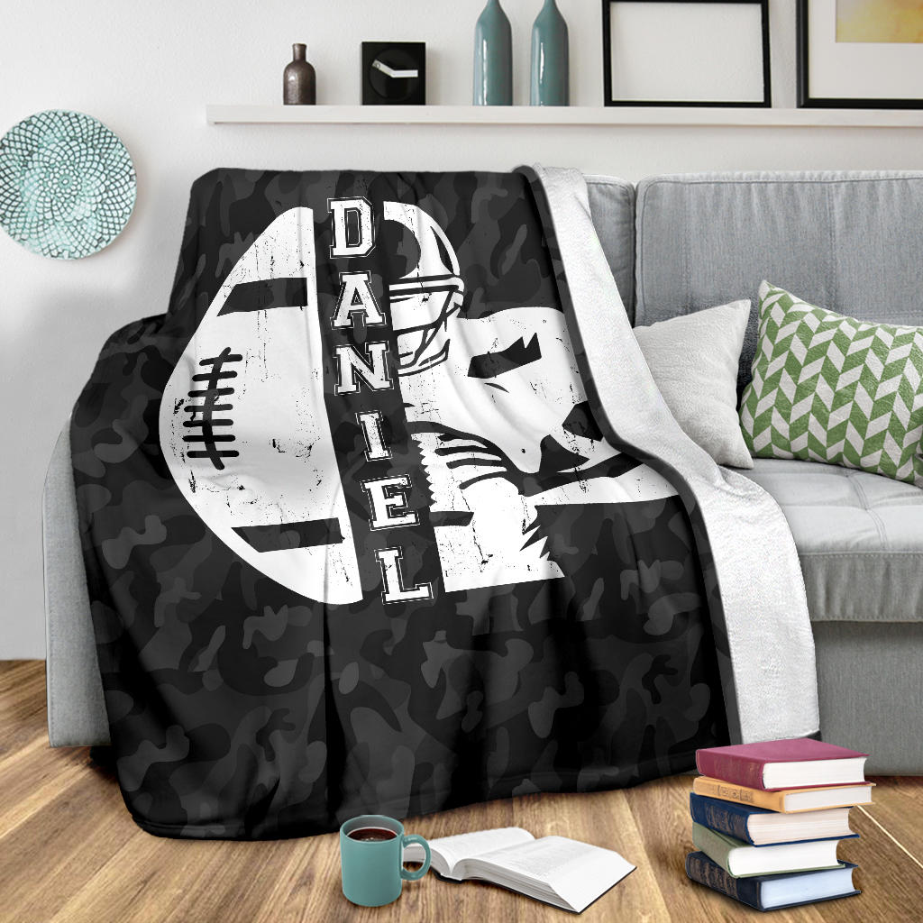 Personalized Football Blanket, American Football Boy Sherpa Fleece Blanket, Custom Name Soft Cozy Plush Throw Blanket