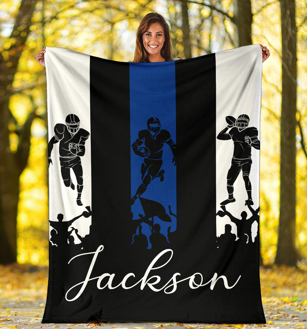 Personalized Football Blanket, American Football Boy Sherpa Fleece Blanket, Custom Name Soft Cozy Plush Throw Blanket