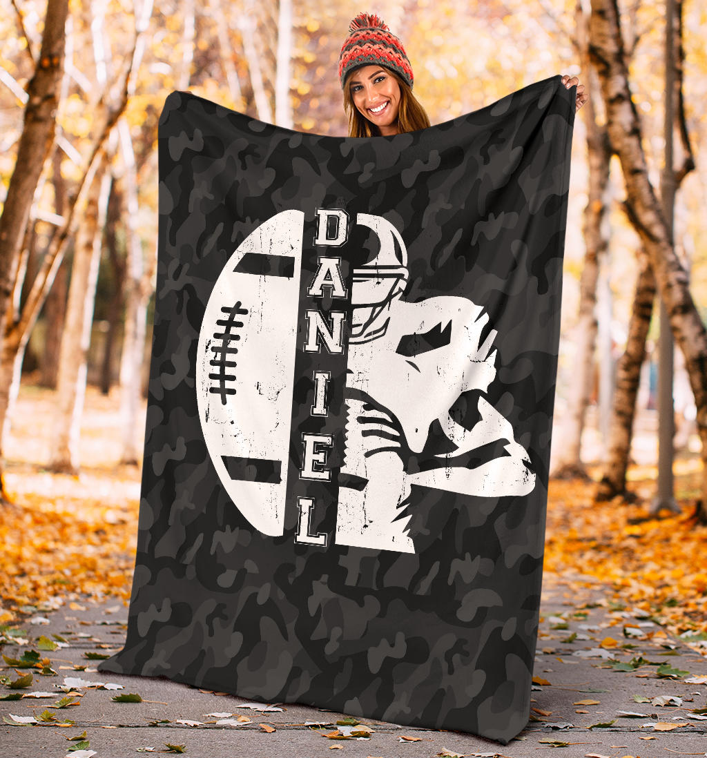 Personalized Football Blanket, American Football Boy Sherpa Fleece Blanket, Custom Name Soft Cozy Plush Throw Blanket