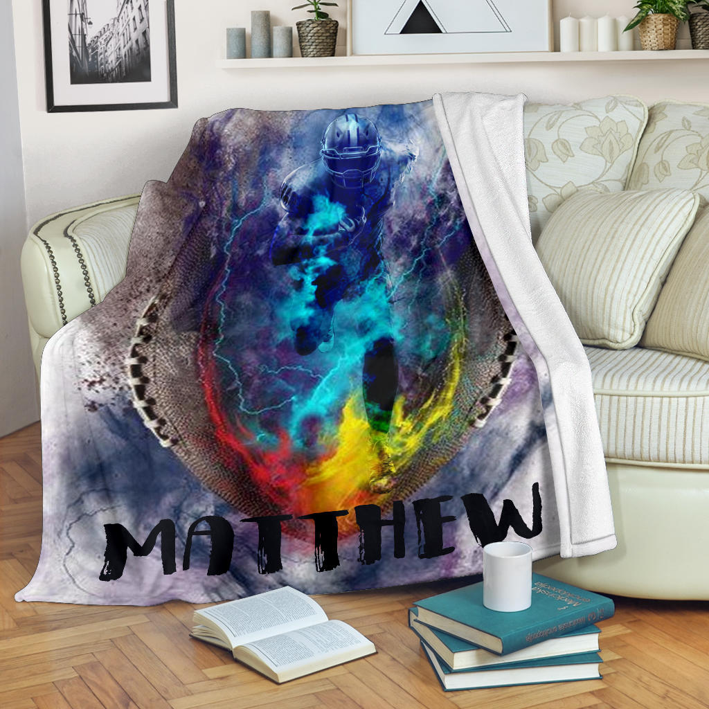 Personalized Football Blanket, American Football Boy Sherpa Fleece Blanket, Custom Name Soft Cozy Plush Throw Blanket