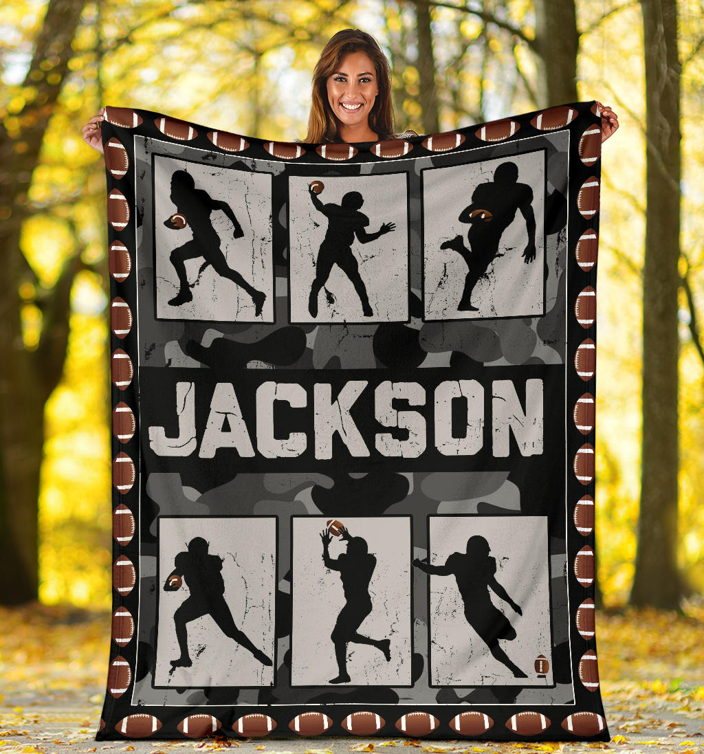 Personalized Football Blanket, American Football Boy Sherpa Fleece Blanket, Custom Name Soft Cozy Plush Throw Blanket
