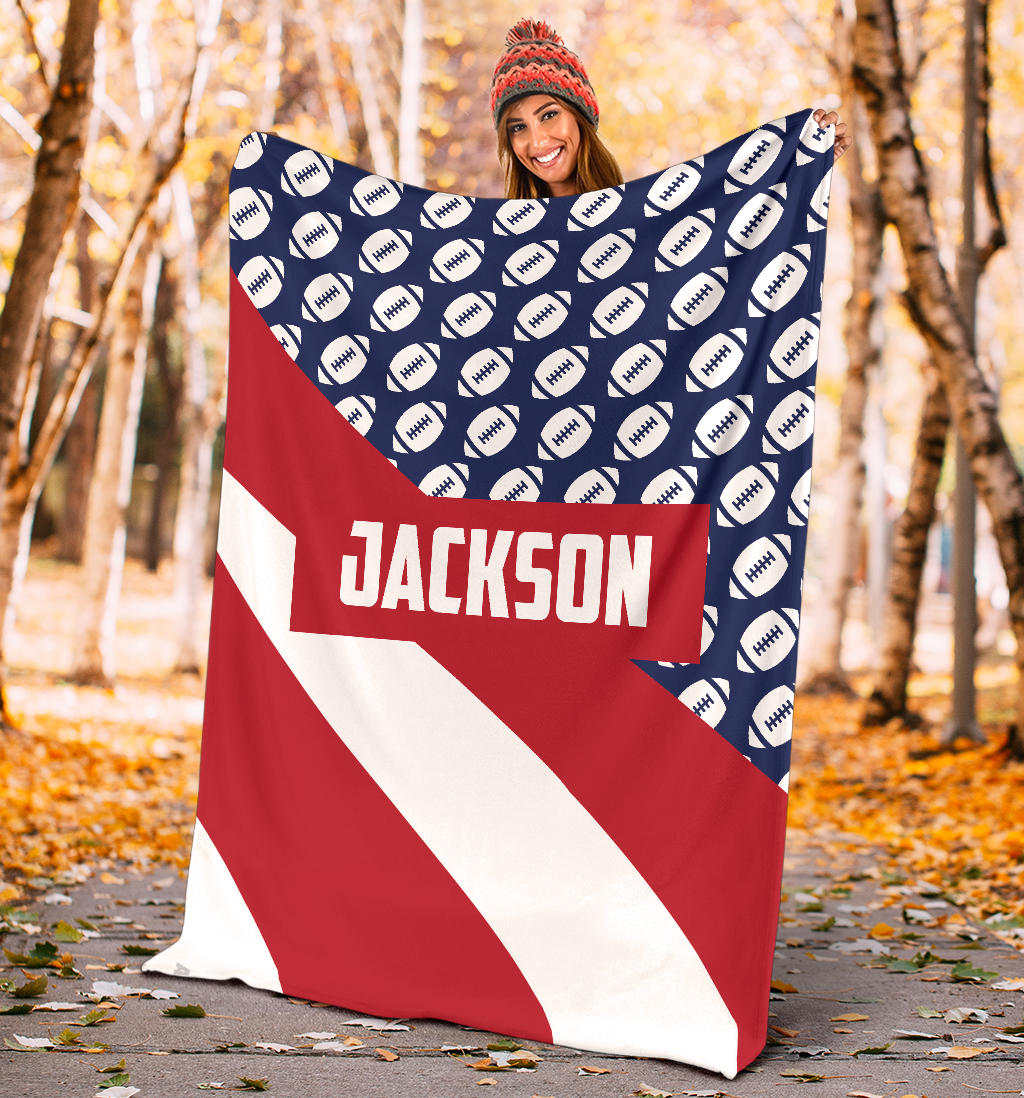 Personalized Football Blanket, American Football Boy Sherpa Fleece Blanket, Custom Name Soft Cozy Plush Throw Blanket