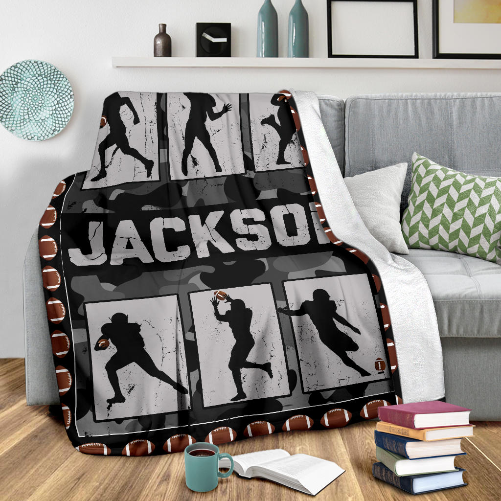 Personalized Football Blanket, American Football Boy Sherpa Fleece Blanket, Custom Name Soft Cozy Plush Throw Blanket