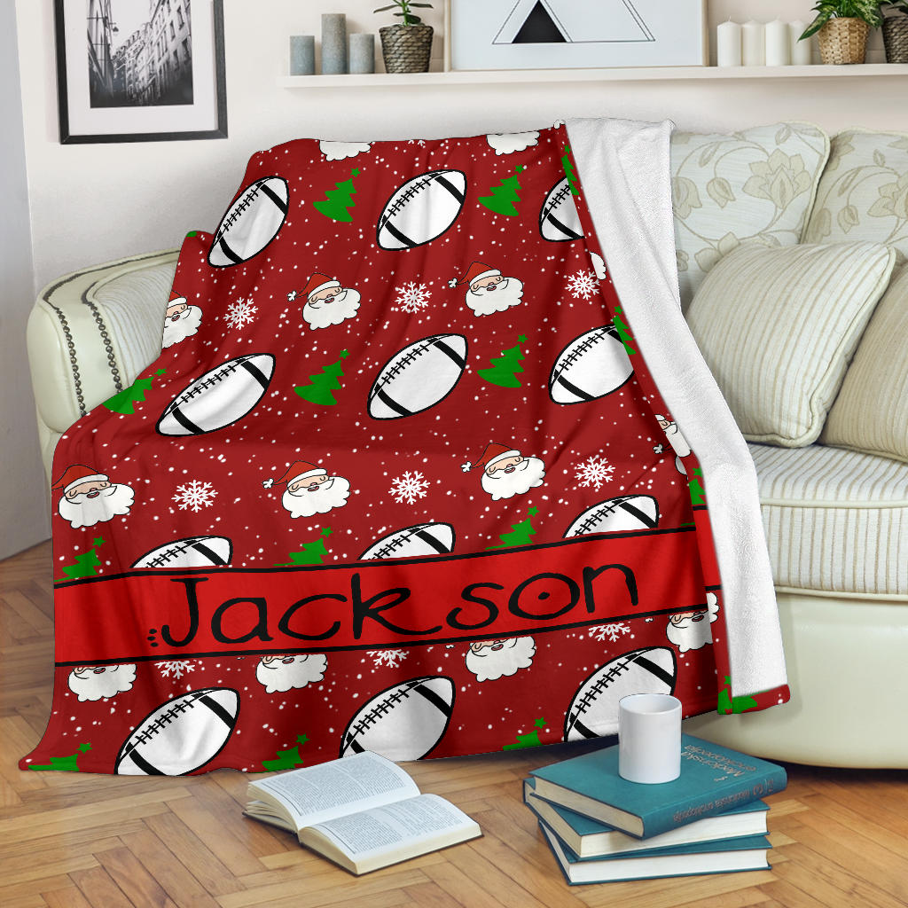 Personalized Football Blanket, American Football Boy Sherpa Fleece Blanket, Custom Name Soft Cozy Plush Throw Blanket