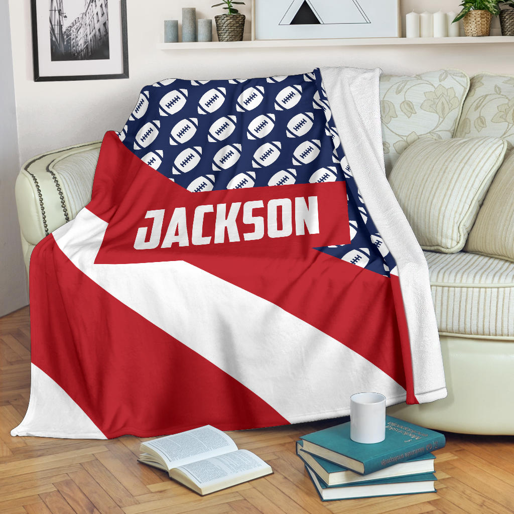 Personalized Football Blanket, American Football Boy Sherpa Fleece Blanket, Custom Name Soft Cozy Plush Throw Blanket