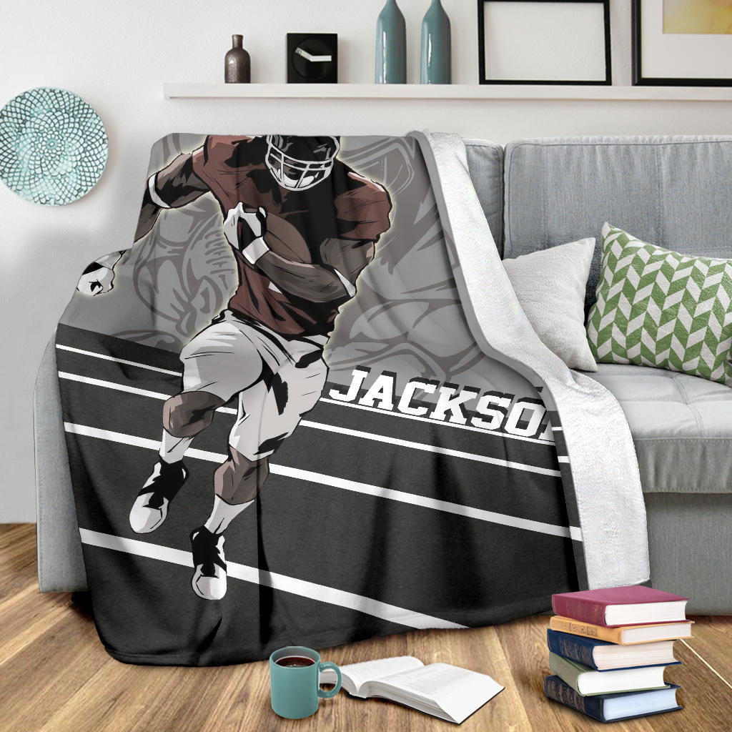 Personalized Football Blanket, American Football Boy Sherpa Fleece Blanket, Custom Name Soft Cozy Plush Throw Blanket