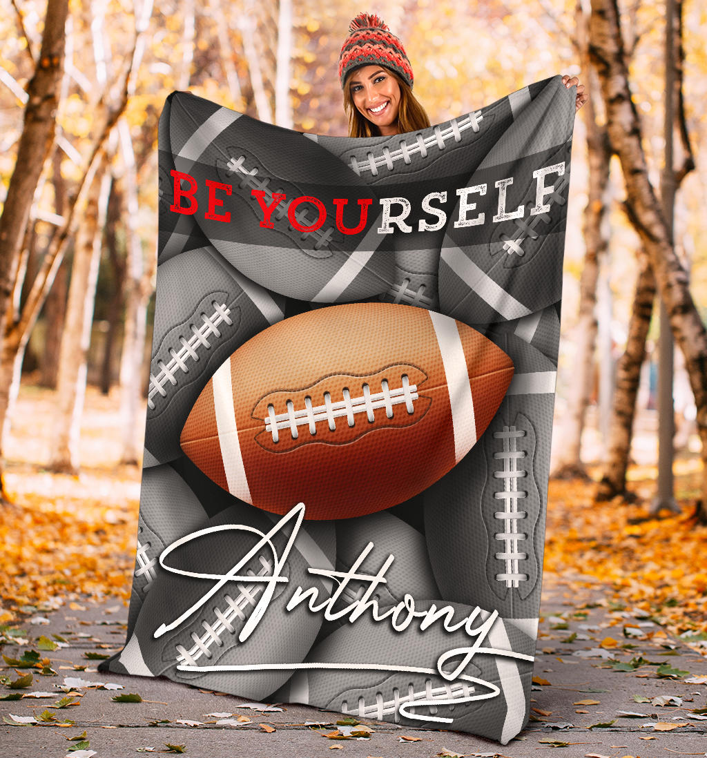 Personalized Football Blanket, American Football Boy Sherpa Fleece Blanket, Custom Name Soft Cozy Plush Throw Blanket