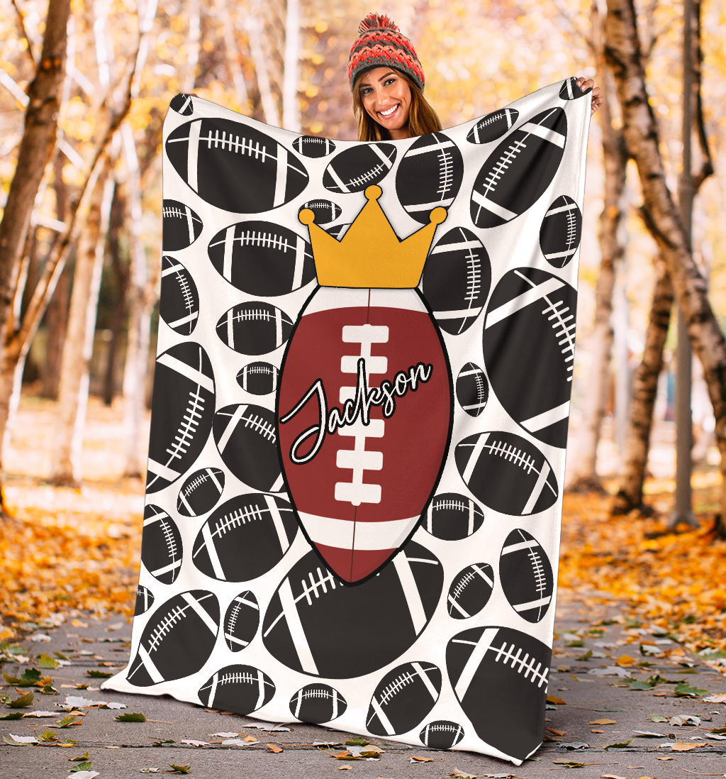Personalized Football Blanket, American Football Boy Sherpa Fleece Blanket, Custom Name Soft Cozy Plush Throw Blanket