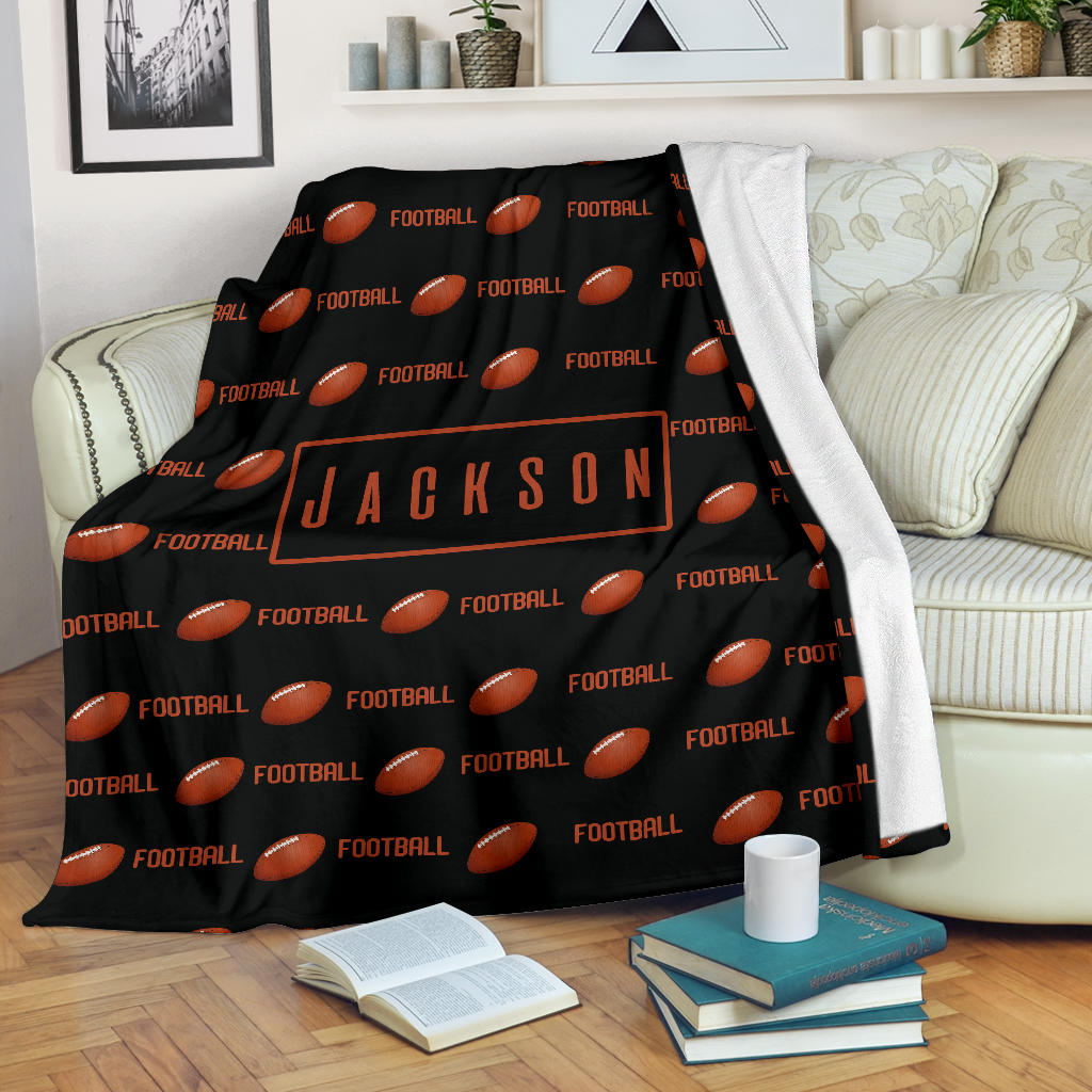 Personalized Football Blanket, American Football Boy Sherpa Fleece Blanket, Custom Name Soft Cozy Plush Throw Blanket