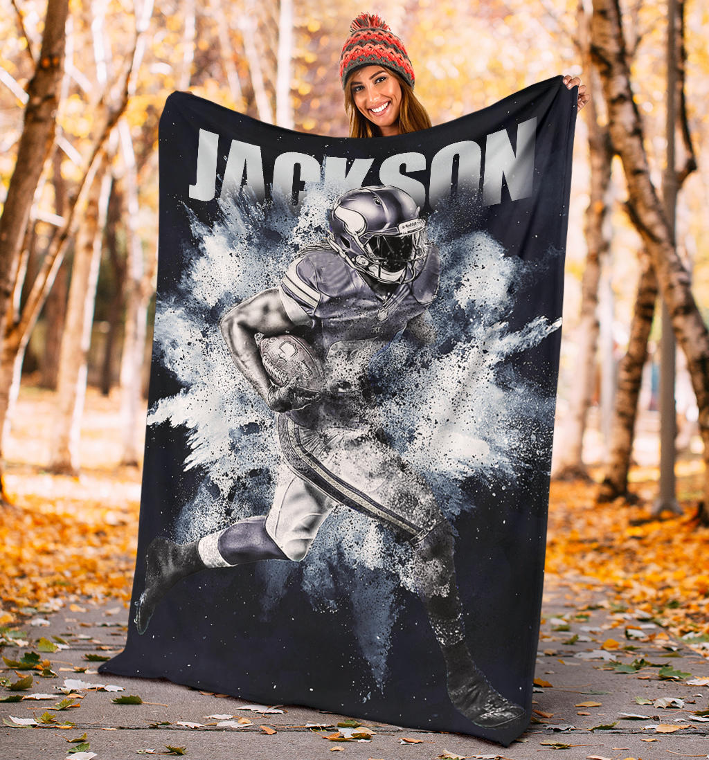 Personalized Football Blanket, American Football Boy Sherpa Fleece Blanket, Custom Name Soft Cozy Plush Throw Blanket
