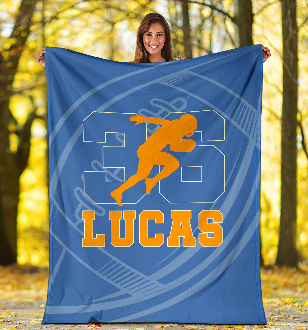 Personalized Football Blanket, American Football Boy Sherpa Fleece Blanket, Custom Name Soft Cozy Plush Throw Blanket