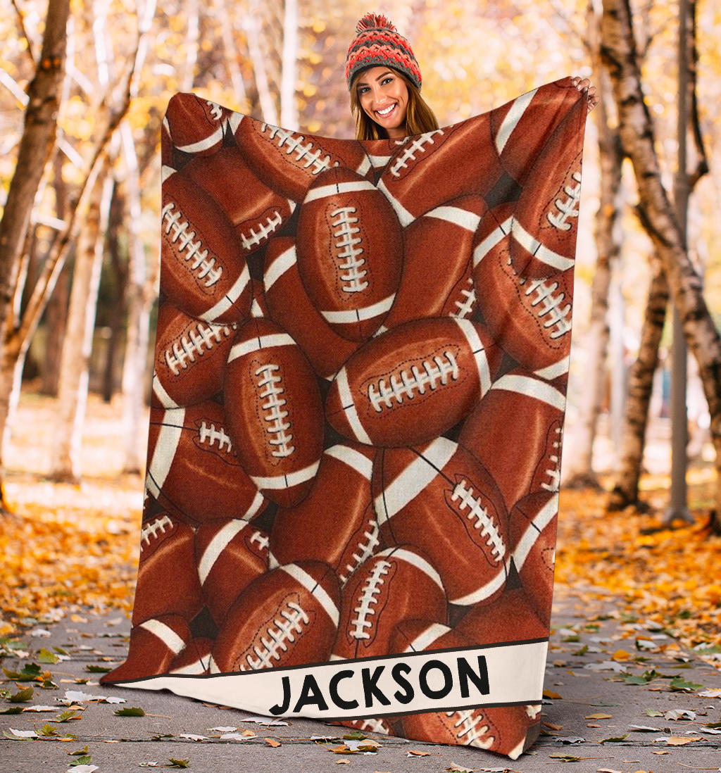 Personalized Football Blanket, American Football Boy Sherpa Fleece Blanket, Custom Name Soft Cozy Plush Throw Blanket