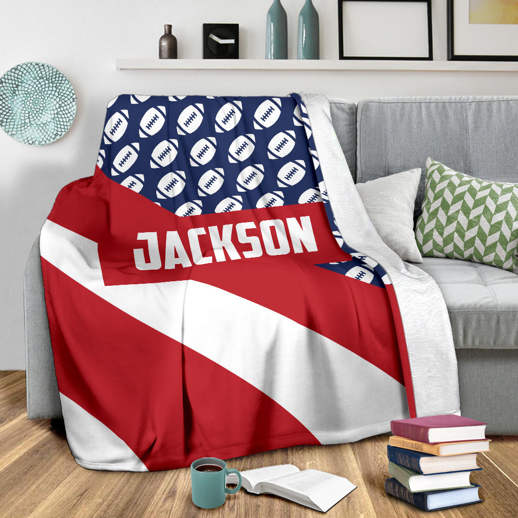 Personalized Football Blanket, American Football Boy Sherpa Fleece Blanket, Custom Name Soft Cozy Plush Throw Blanket