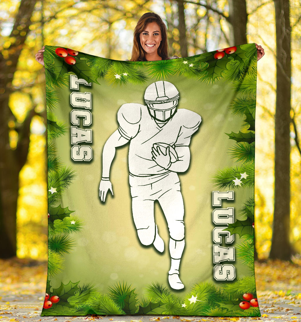 Personalized Football Blanket, American Football Boy Sherpa Fleece Blanket, Custom Name Soft Cozy Plush Throw Blanket