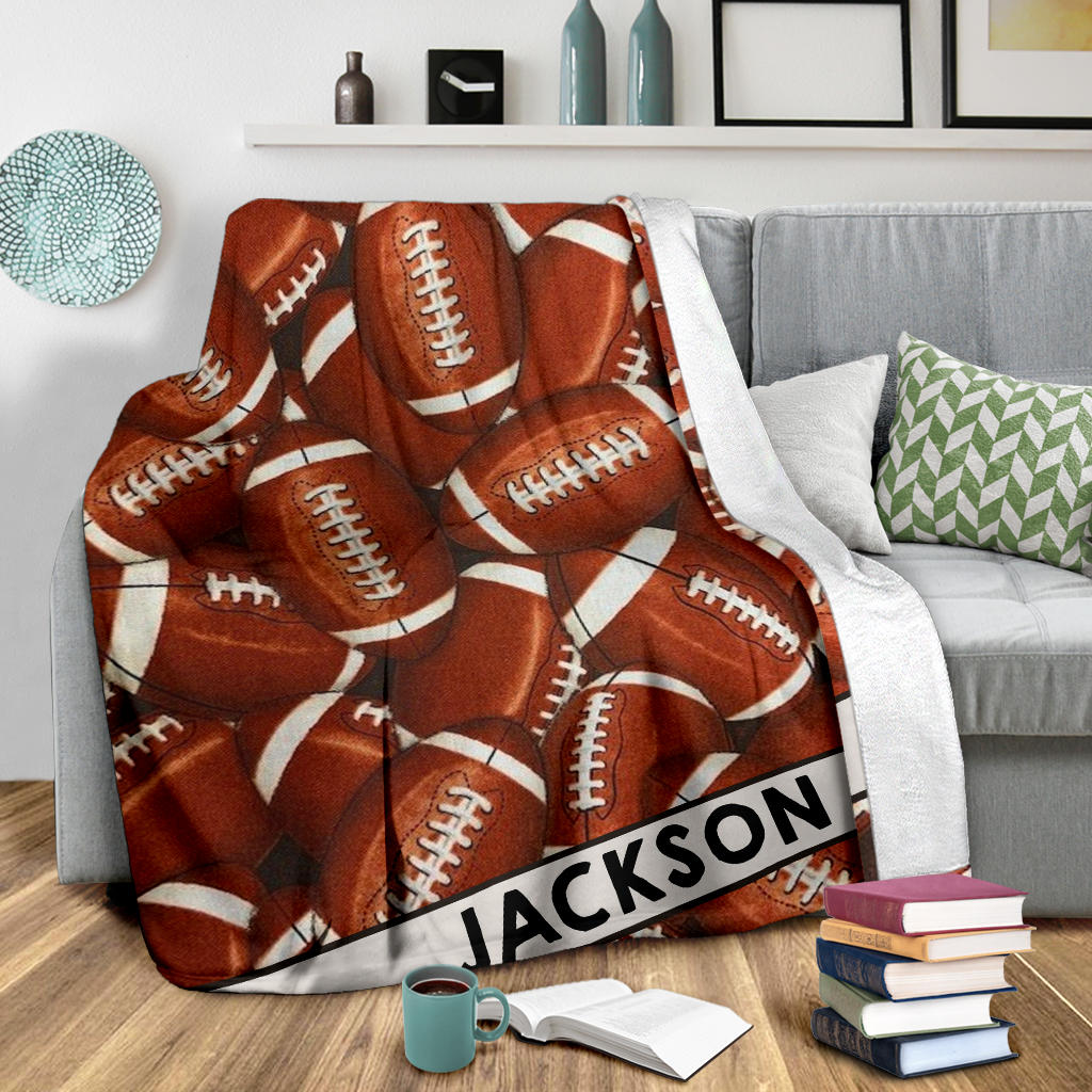 Personalized Football Blanket, American Football Boy Sherpa Fleece Blanket, Custom Name Soft Cozy Plush Throw Blanket