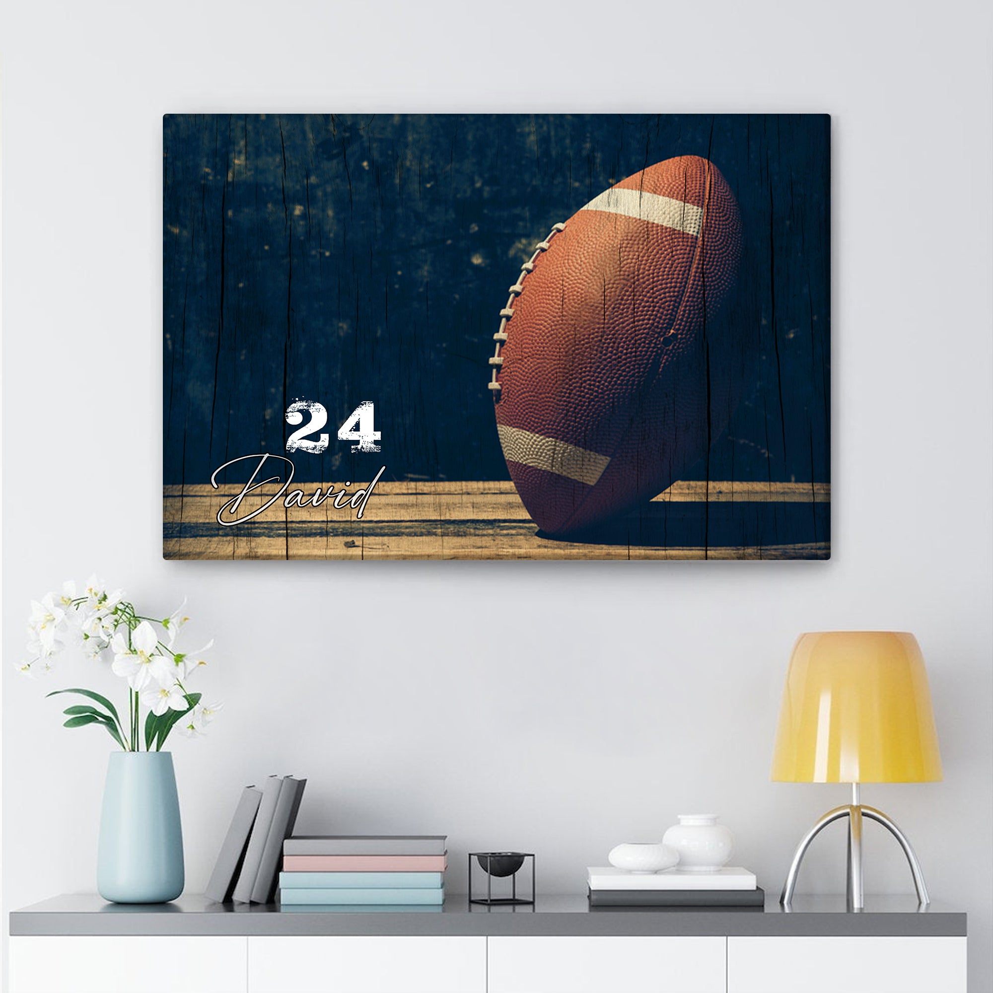 Personalized Football Poster & Canvas, Football Ball Vintage Wall Art, Custom Name Number Home Decor For Son, Football Player
