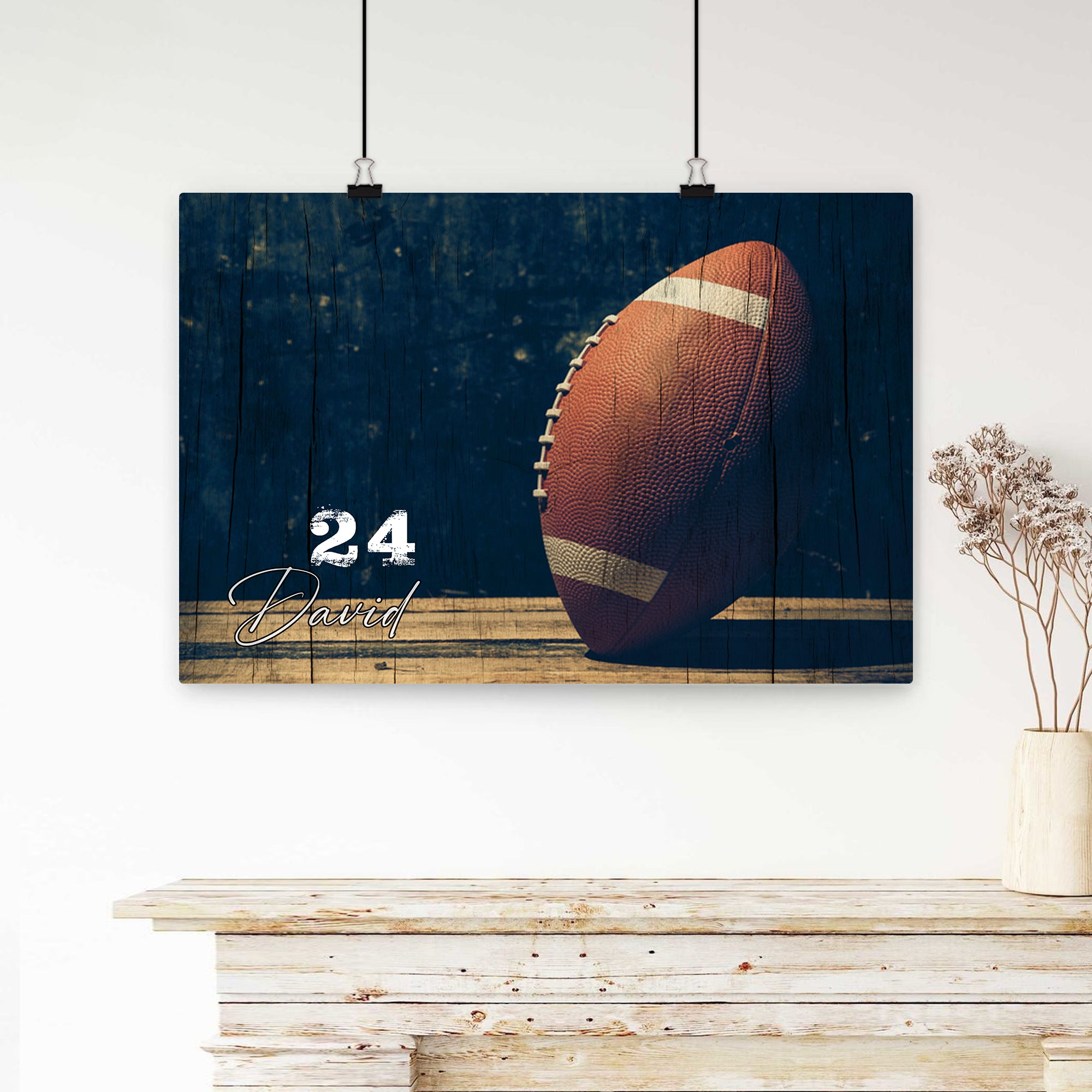 Personalized Football Poster & Canvas, Football Ball Vintage Wall Art, Custom Name Number Home Decor For Son, Football Player