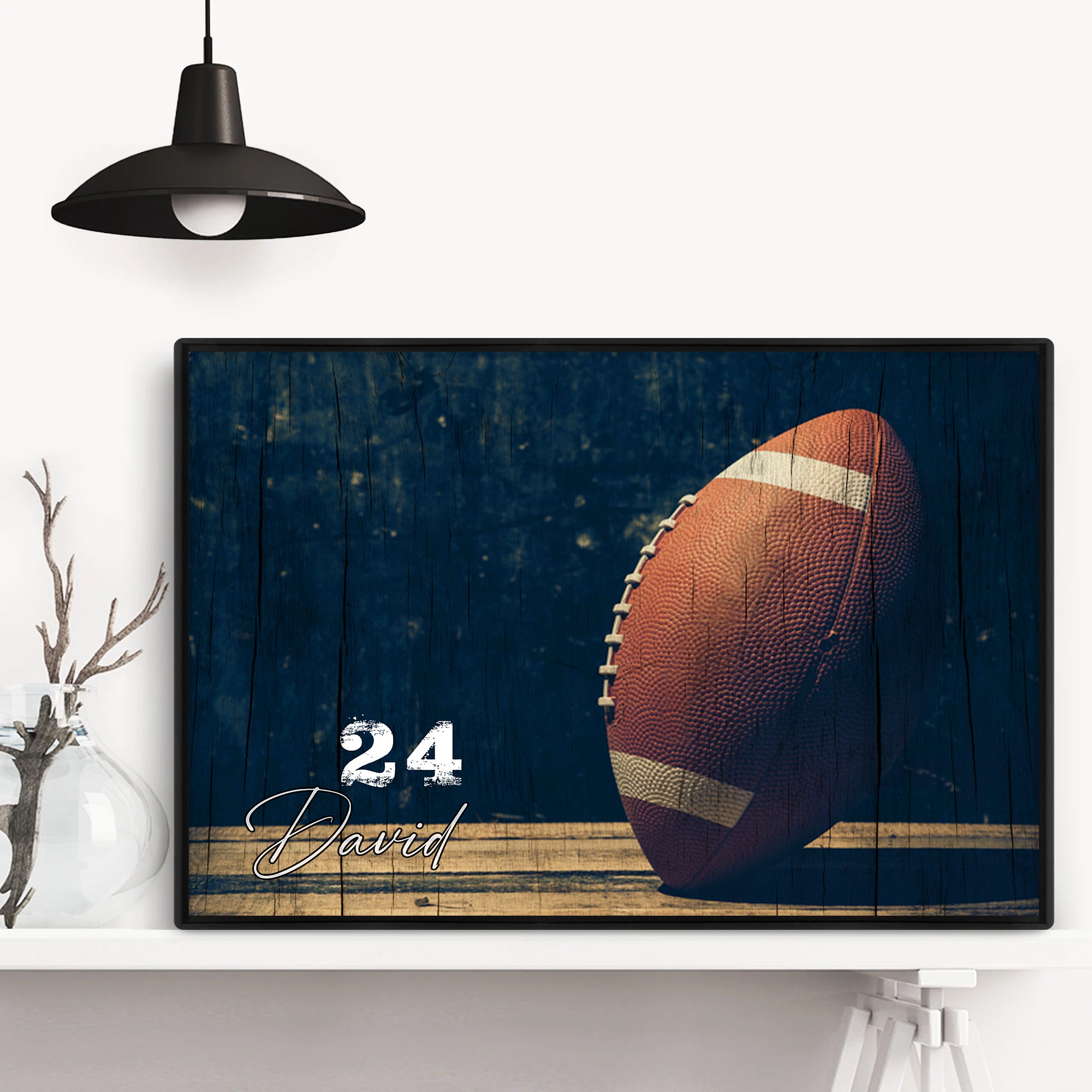Personalized Football Poster & Canvas, Football Ball Vintage Wall Art, Custom Name Number Home Decor For Son, Football Player