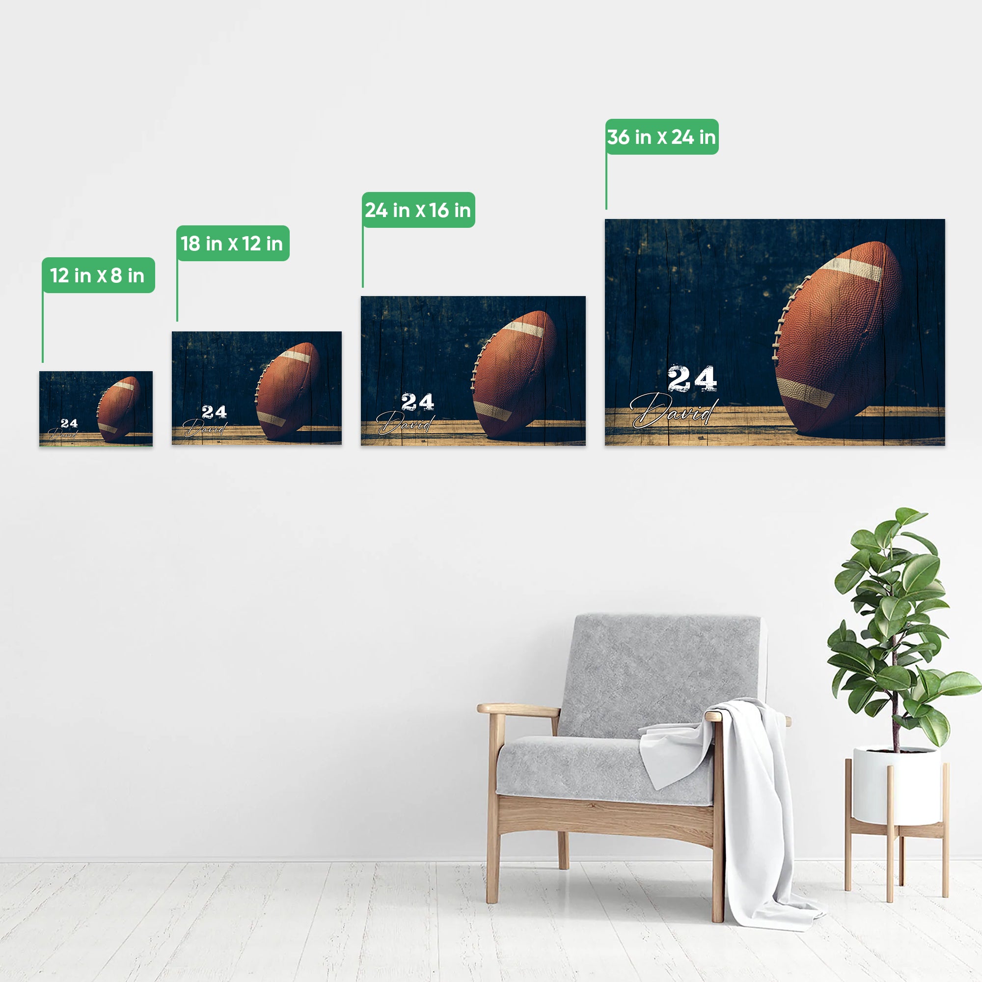 Personalized Football Poster & Canvas, Football Ball Vintage Wall Art, Custom Name Number Home Decor For Son, Football Player