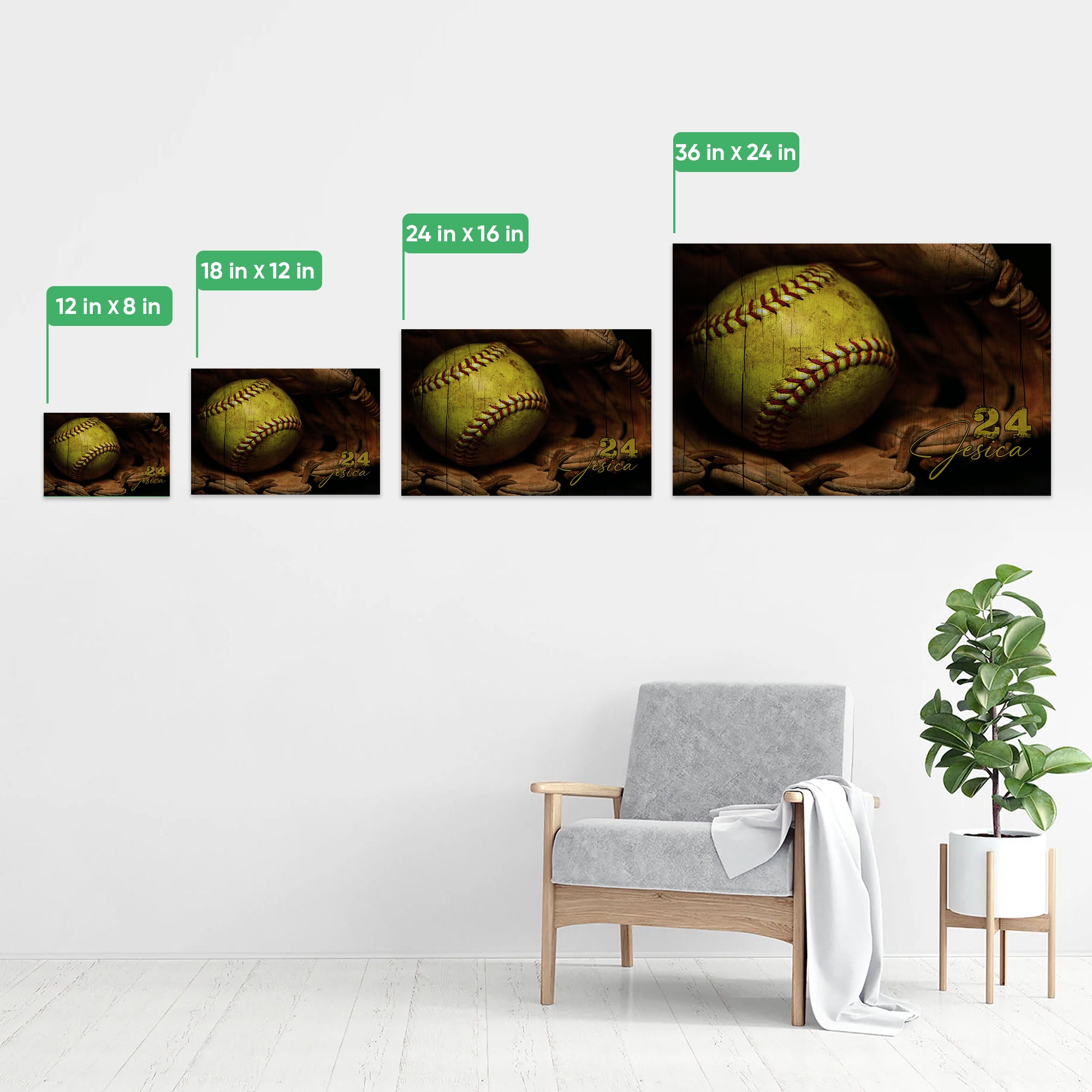 Personalized Softball Poster & Canvas, Softball And Gloves Vintage Wall Art, Custom Name Number Home Decor For Daughter, Softball Player
