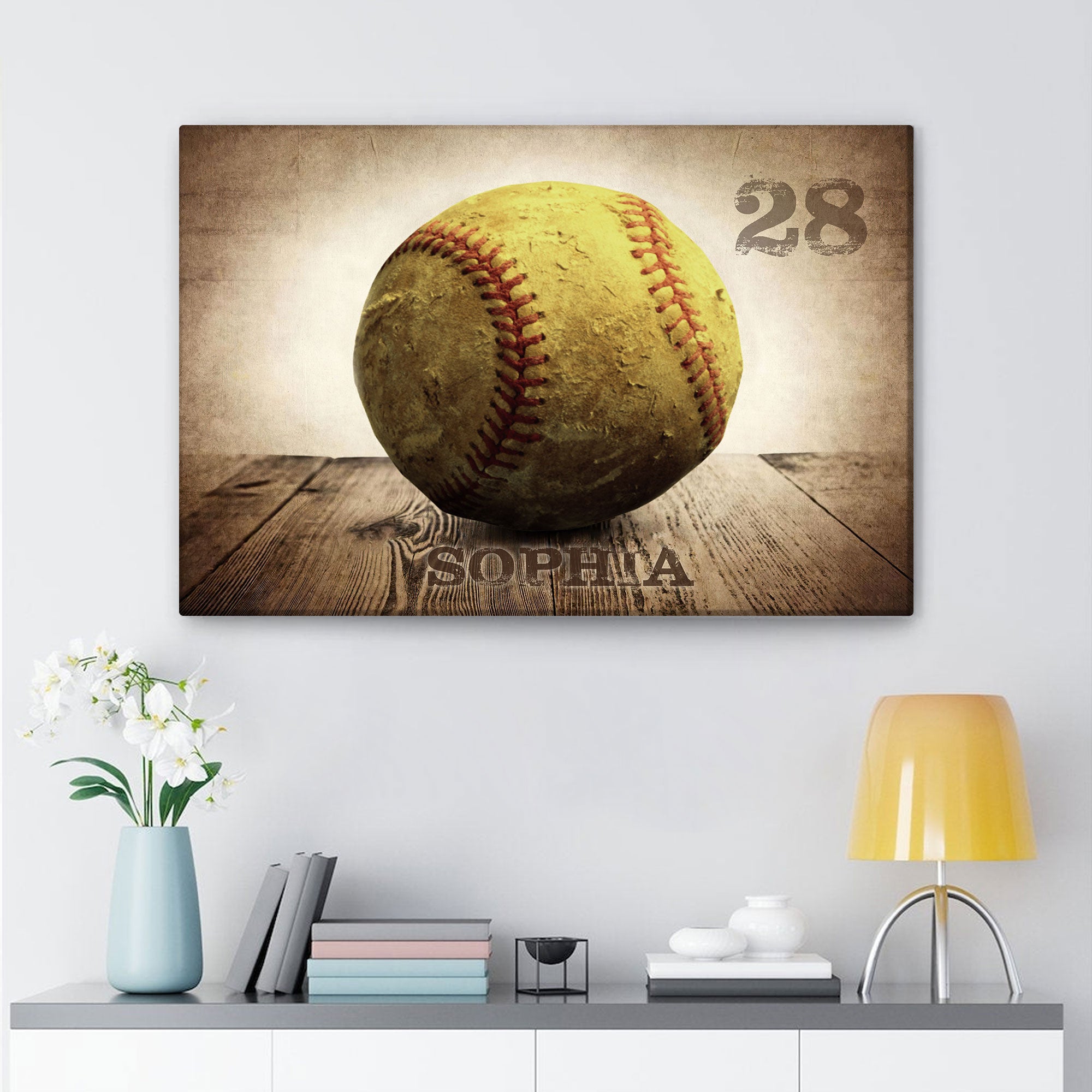 Personalized Softball Poster & Canvas, Softball Ball Vintage Wall Art, Custom Name Number Home Decor For Daughter, Women, Softball Player