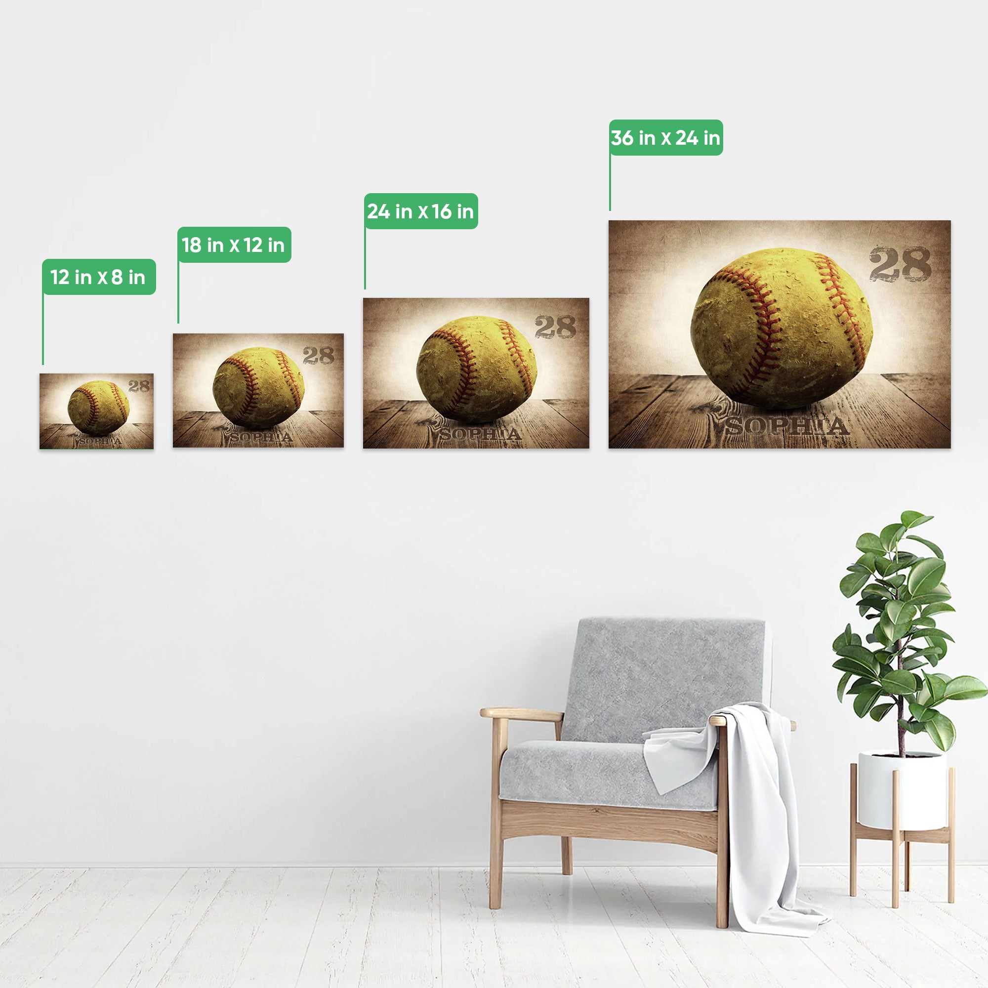 Personalized Softball Poster & Canvas, Softball Ball Vintage Wall Art, Custom Name Number Home Decor For Daughter, Women, Softball Player
