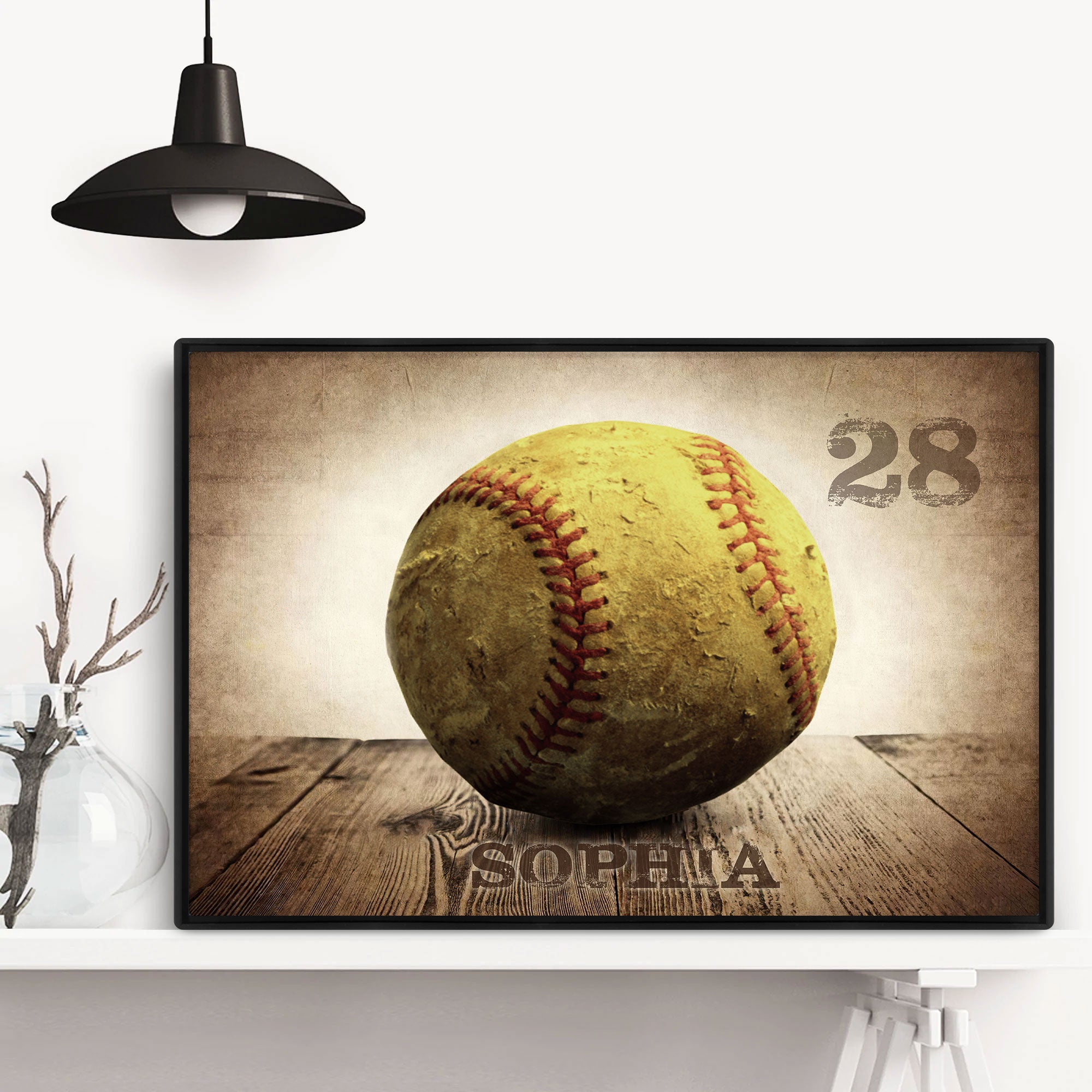Personalized Softball Poster & Canvas, Softball Ball Vintage Wall Art, Custom Name Number Home Decor For Daughter, Women, Softball Player