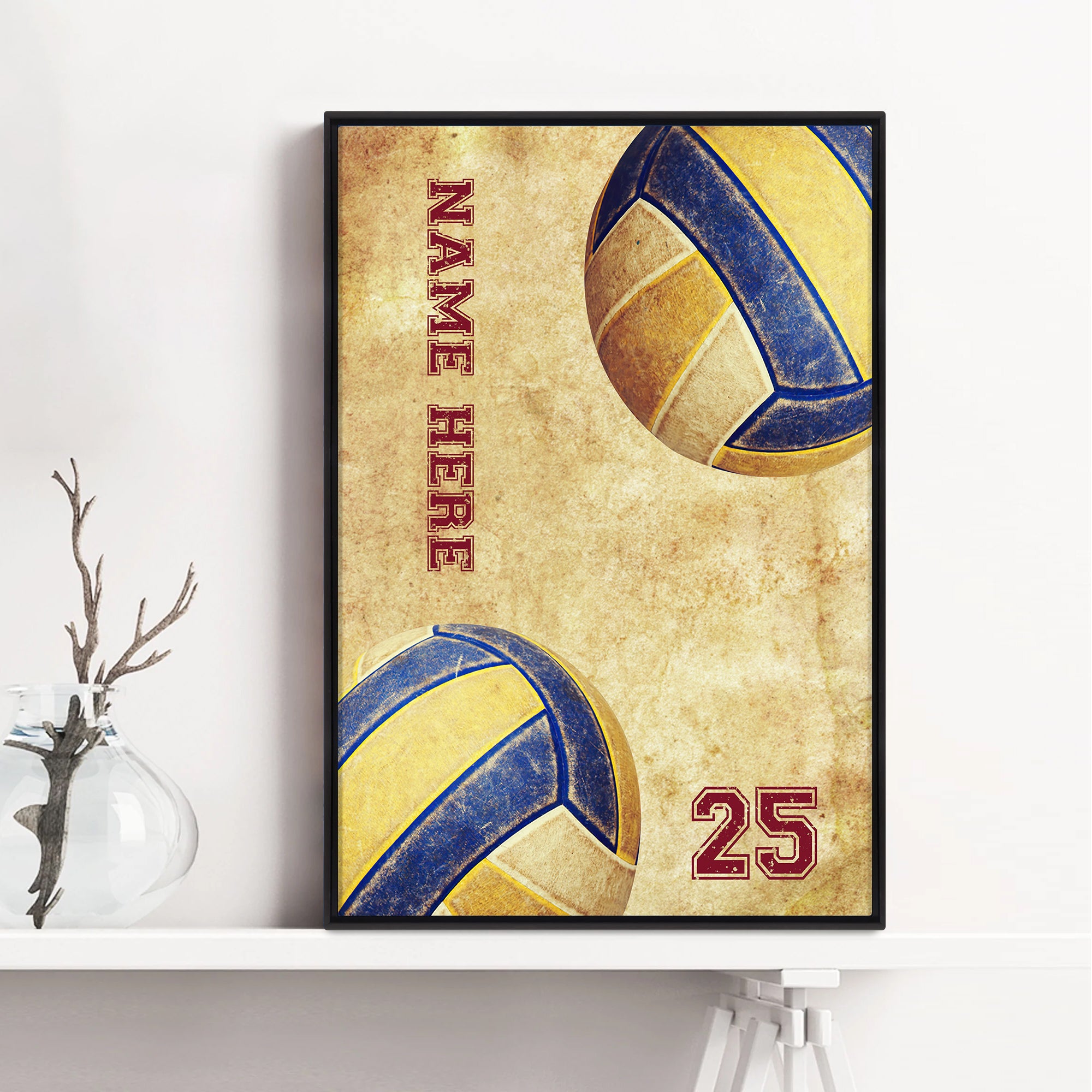 Personalized Volleyball Poster & Canvas, Volleyball Dirty Ball Vintage Wall Art, Custom Name Number Home Decor For Daugher, Girl