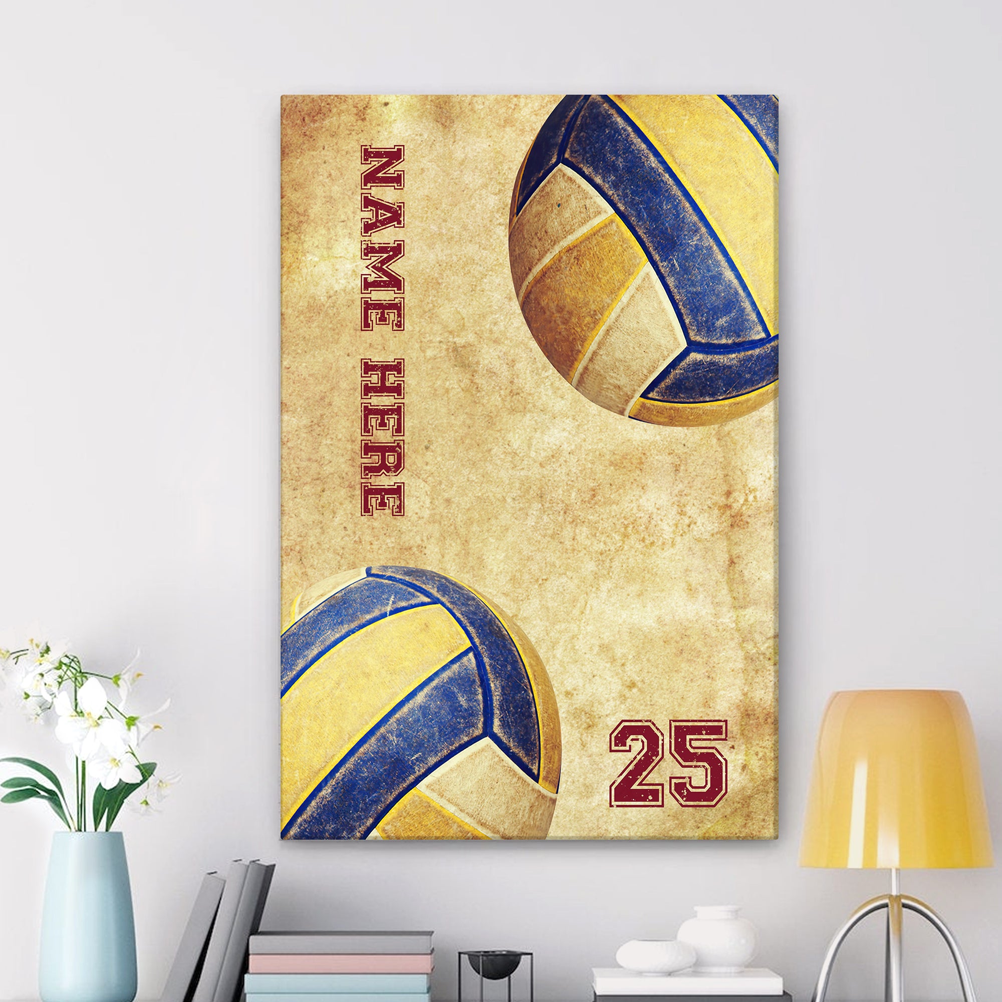 Personalized Volleyball Poster & Canvas, Volleyball Dirty Ball Vintage Wall Art, Custom Name Number Home Decor For Daugher, Girl